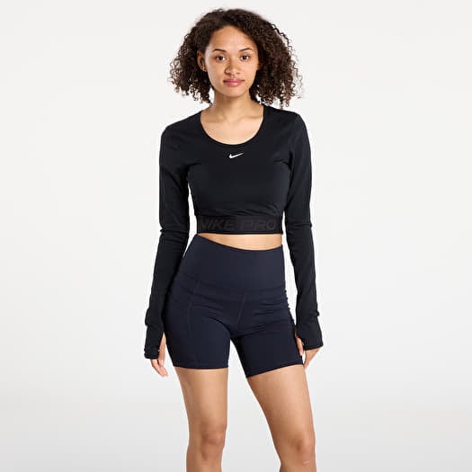 Tílko Nike Pro Women's Dri-FIT Cropped Long-Sleeve Top Black/ Anthracite/ White