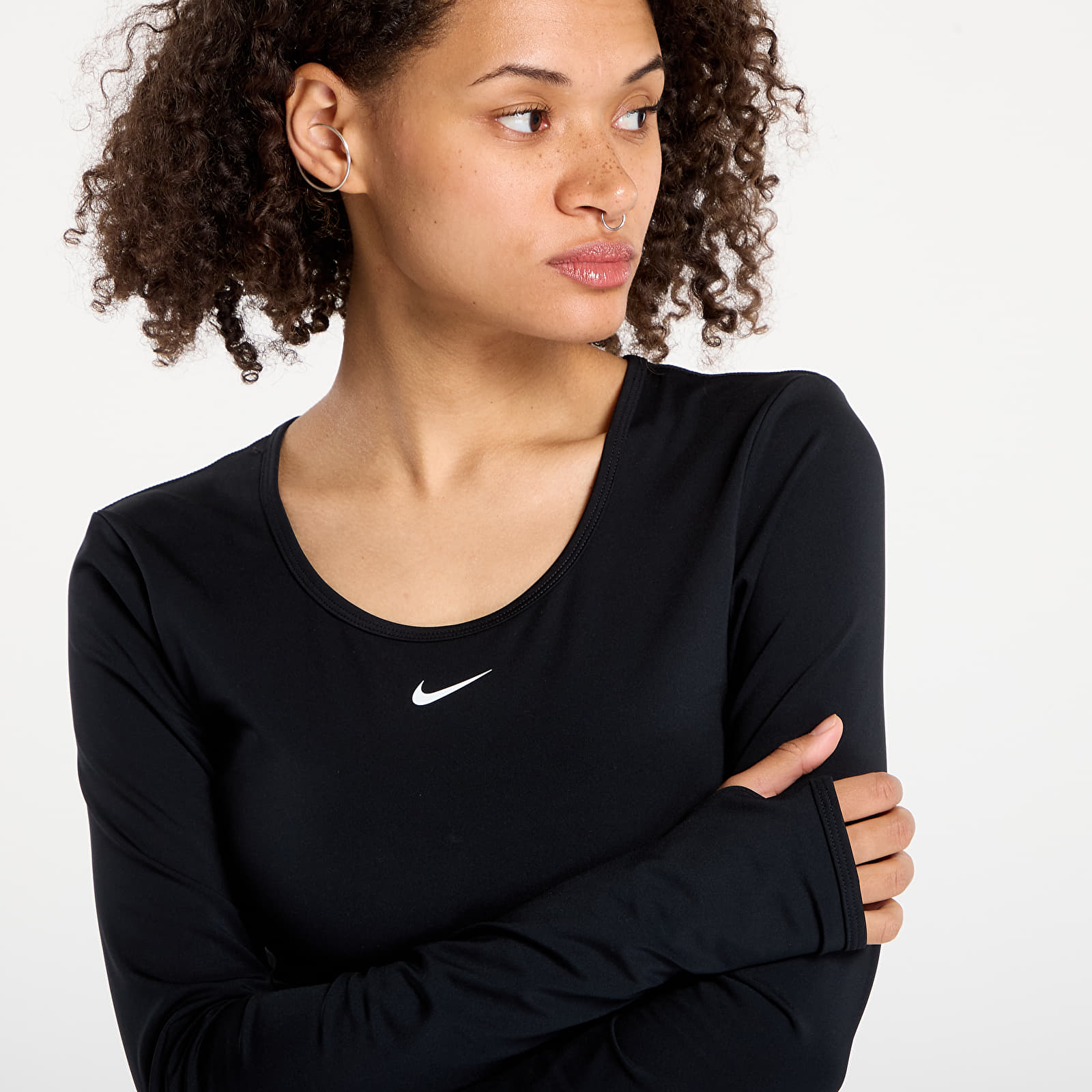 Liemenės Nike Pro Women's Dri-FIT Cropped Long-Sleeve Top Black/ Anthracite/ White