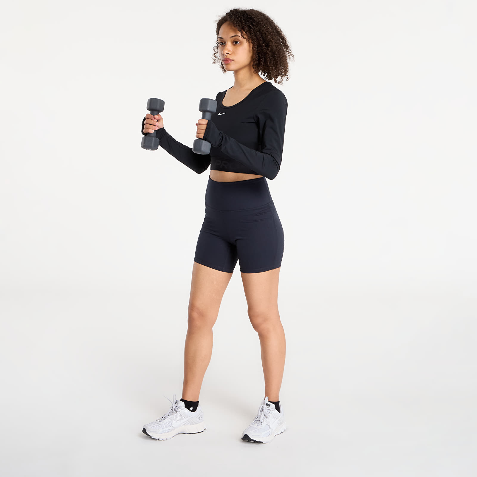 Liemenės Nike Pro Women's Dri-FIT Cropped Long-Sleeve Top Black/ Anthracite/ White