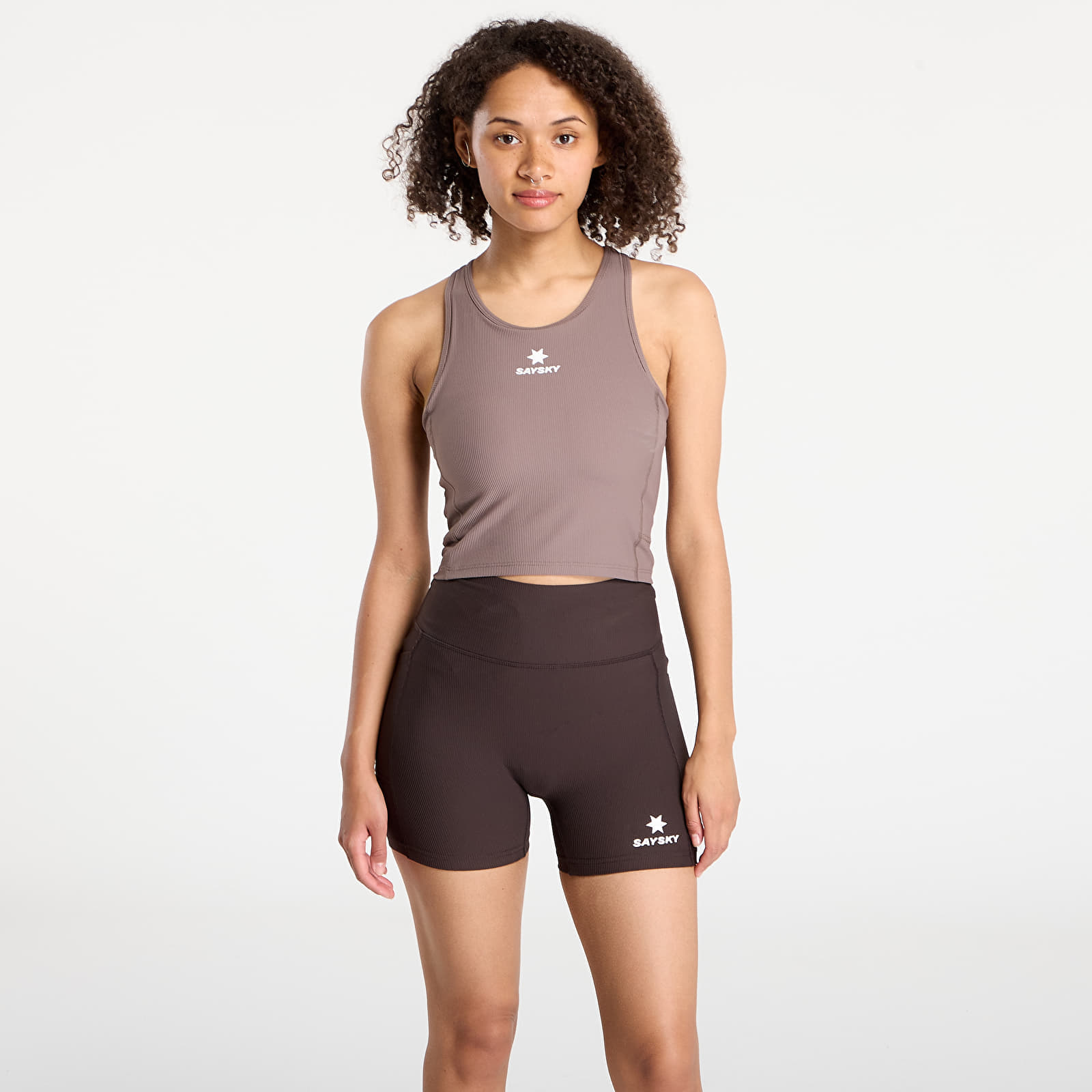 SAYSKY W Combat Rib Crop Top Taupe L