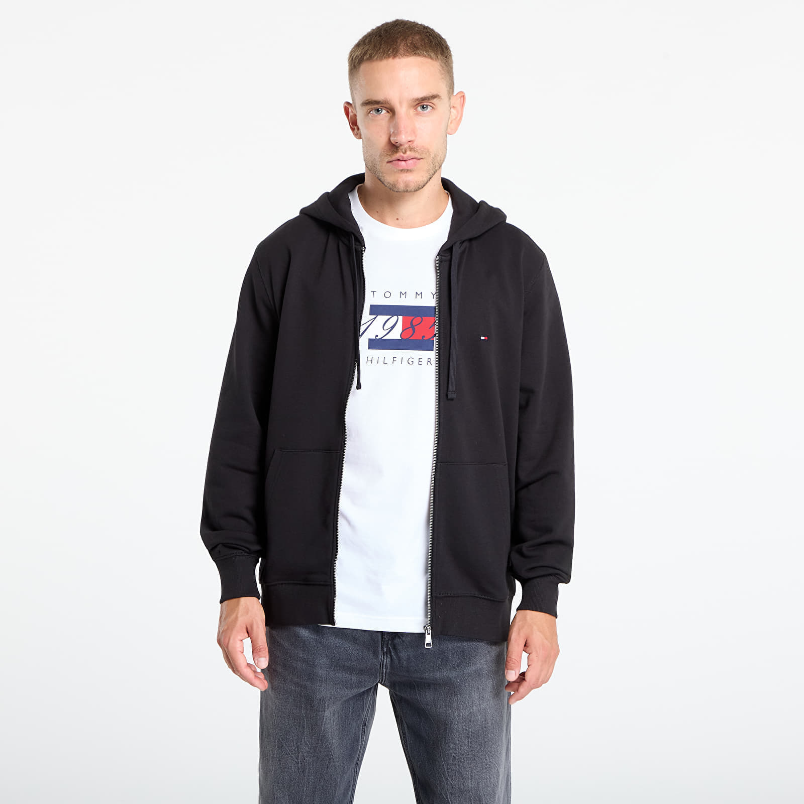 Pulóver Tommy Hilfiger Essential Terry Zip Through Black XL