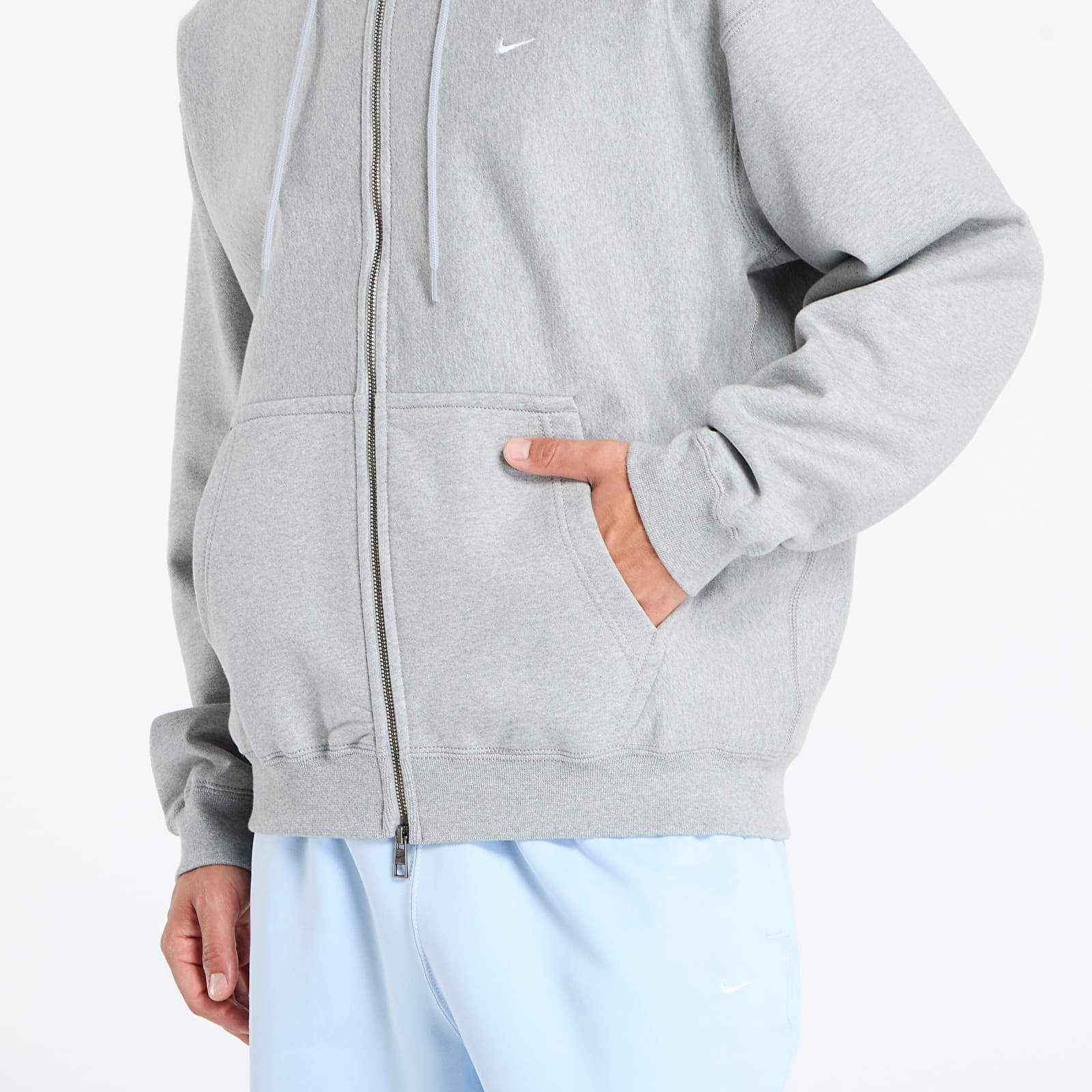 Men's hoodies Nike Solo Swoosh Men's Full-Zip Fleece Hoodie Dk Grey Heather/ Lt Smoke Grey/ White
