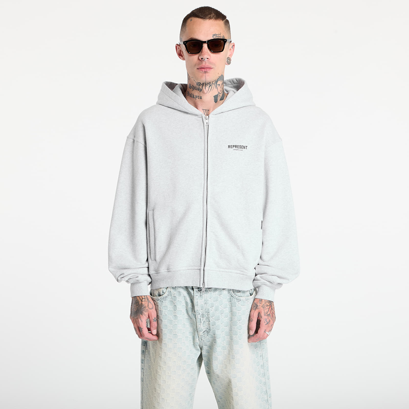Sweatshirt REPRESENT Owners Club Zip Hoodie Ash Grey/ Black M