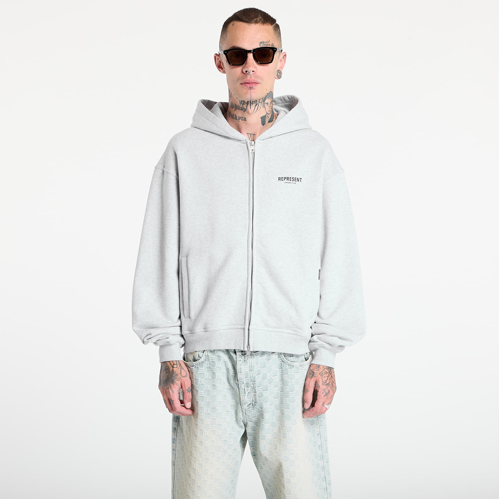 Džemperiai su gobtuvais ir džemperiai REPRESENT Owners Club Zip Hoodie Ash Grey/ Black