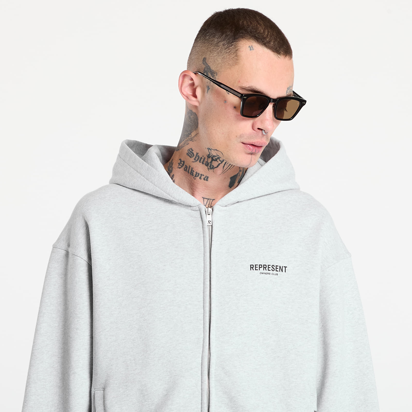 Džemperiai su gobtuvais ir džemperiai REPRESENT Owners Club Zip Hoodie Ash Grey/ Black