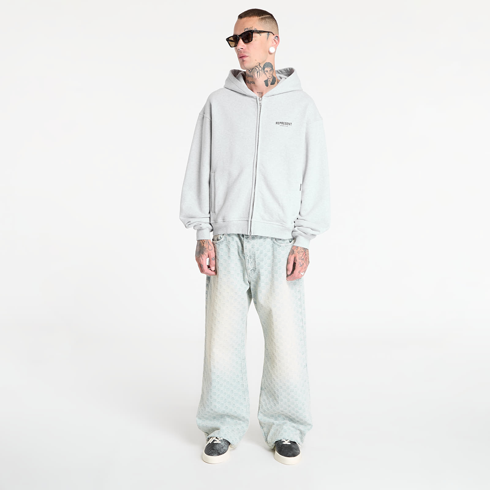 Džemperiai su gobtuvais ir džemperiai REPRESENT Owners Club Zip Hoodie Ash Grey/ Black