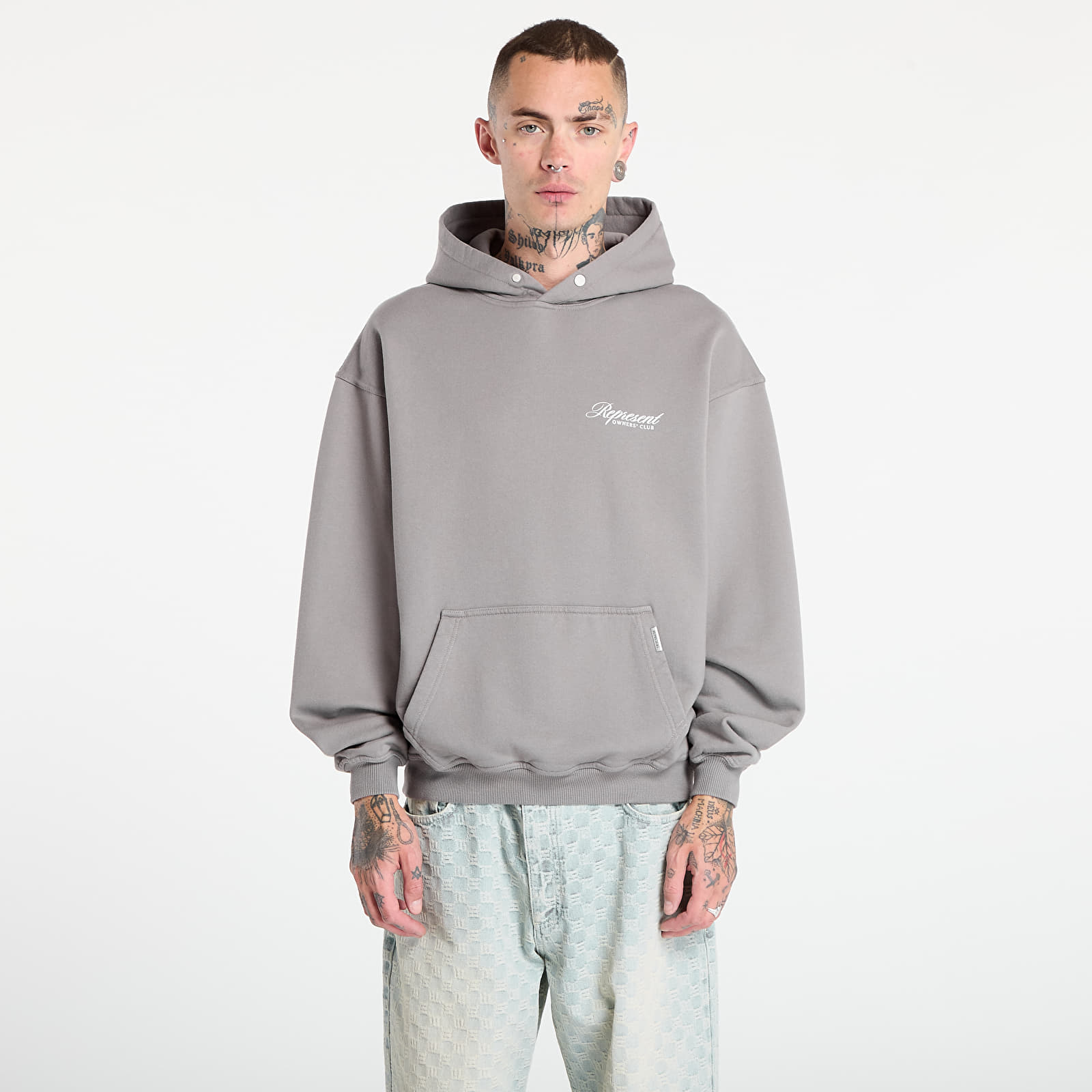 Džemperiai su gobtuvais ir džemperiai REPRESENT Owners Club Script Hoodie Slate