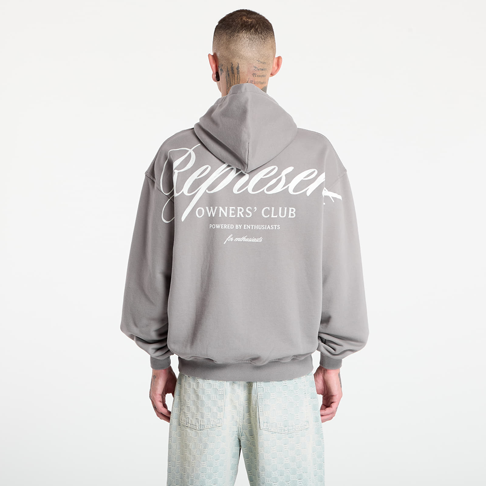 Džemperiai su gobtuvais ir džemperiai REPRESENT Owners Club Script Hoodie Slate