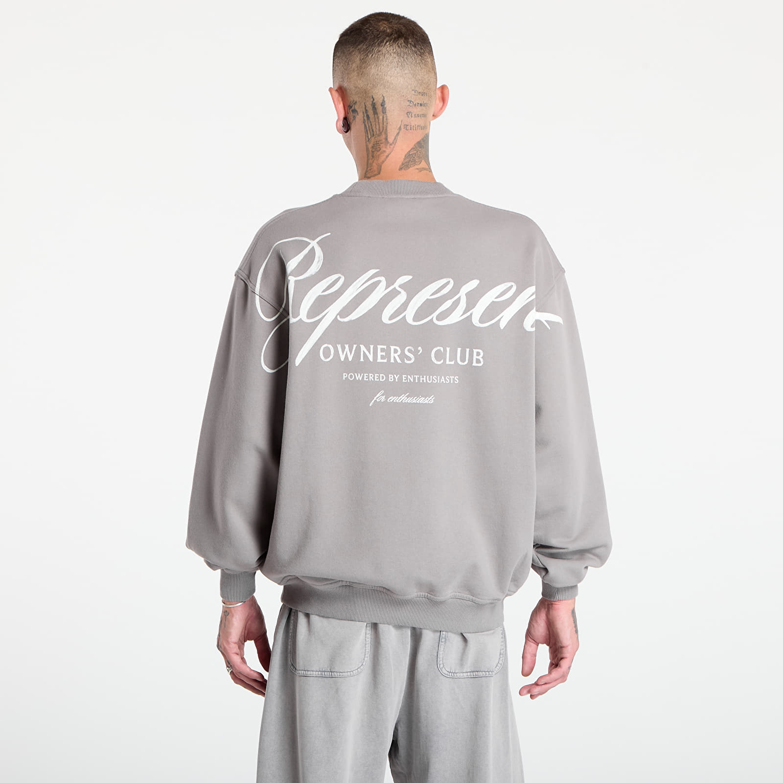 Džemperiai su gobtuvais ir džemperiai REPRESENT Owners Club Script Sweater Slate