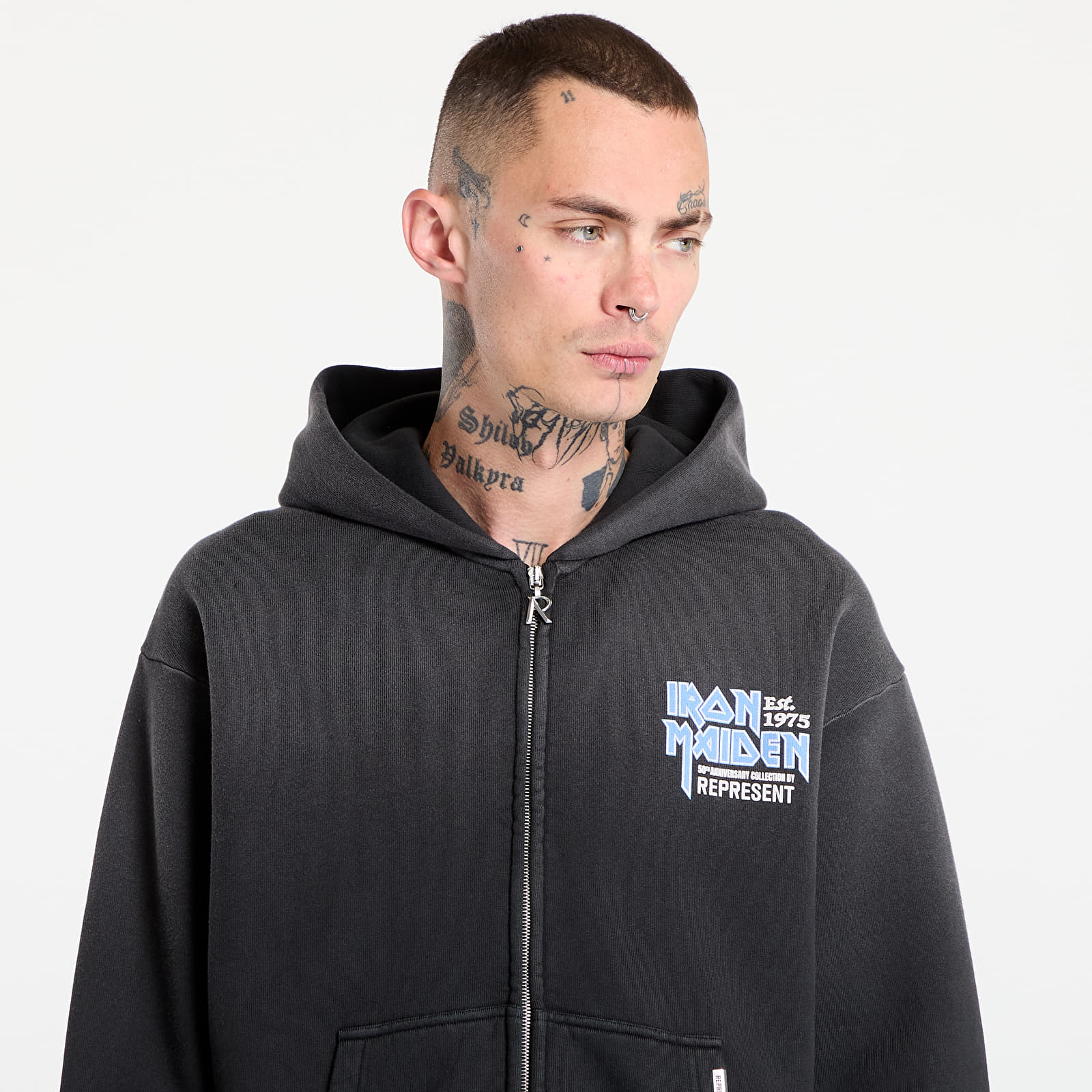 Džemperiai su gobtuvais ir džemperiai REPRESENT x Iron Maiden Anniversary Hoodie Stained Black