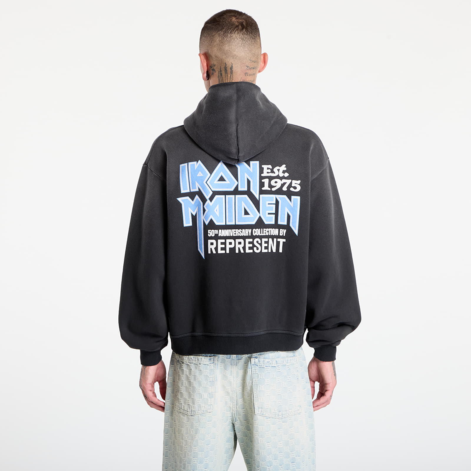 Džemperiai su gobtuvais ir džemperiai REPRESENT x Iron Maiden Anniversary Hoodie Stained Black