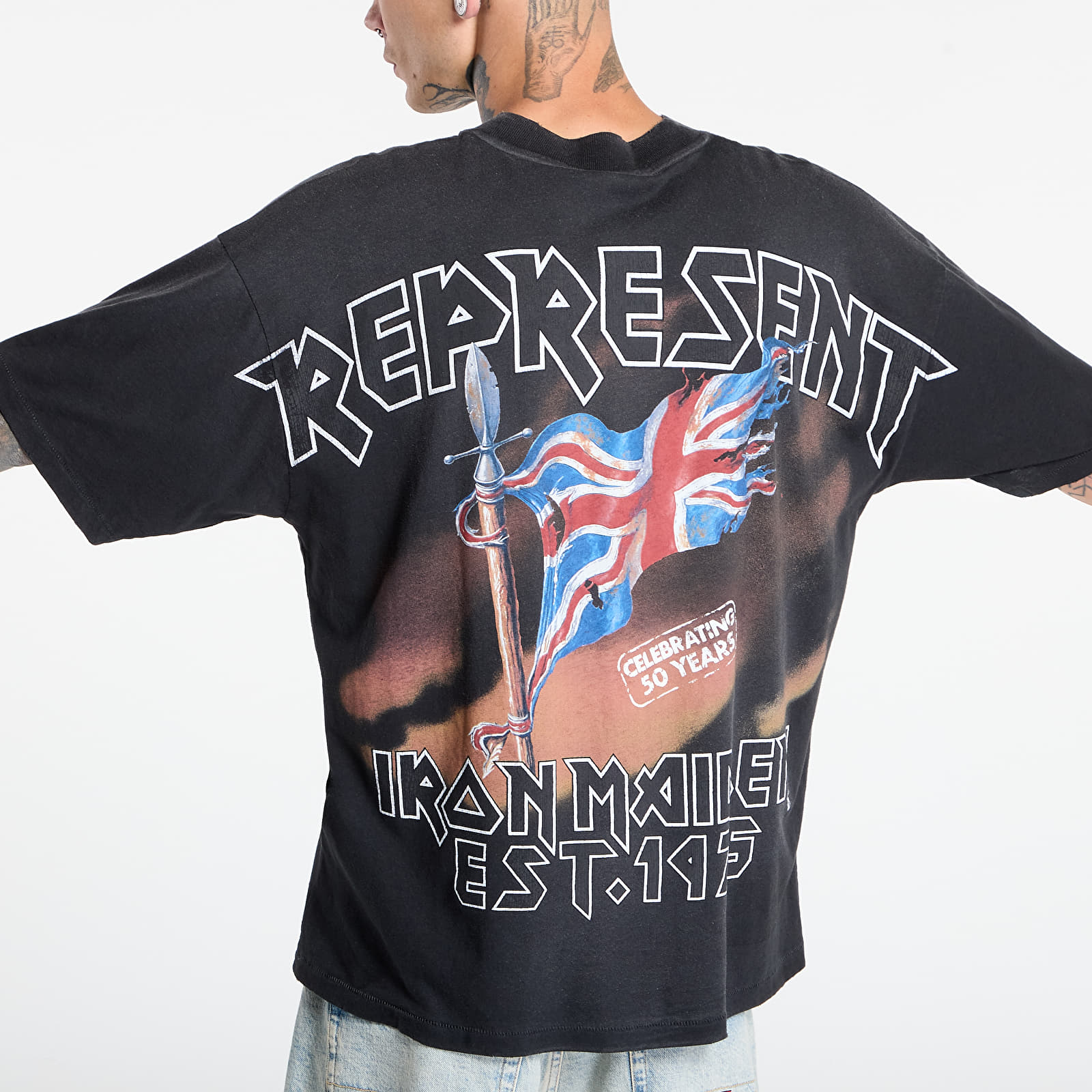 Marškinėliai REPRESENT x Iron Maiden Steed T-Shirt Stained Black