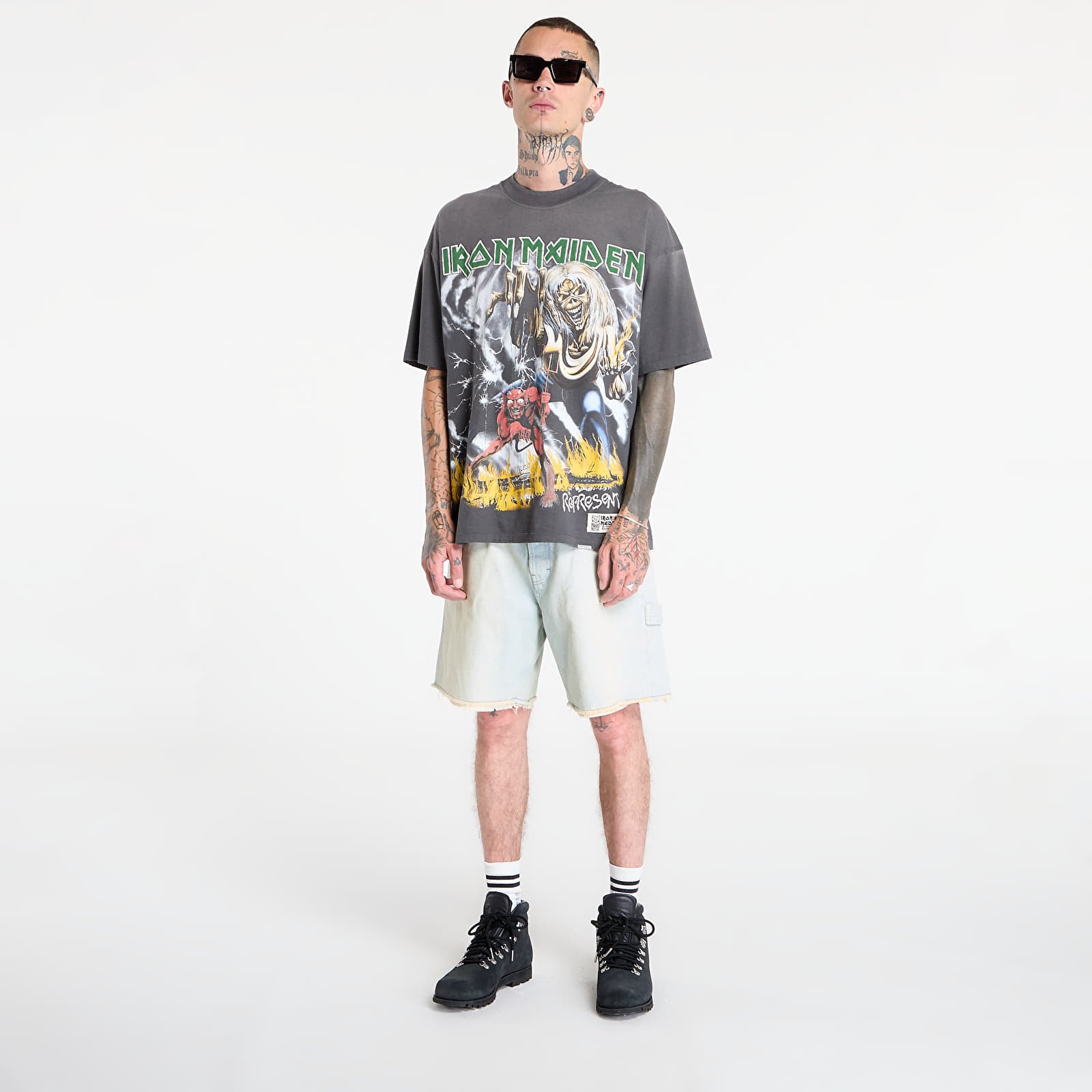 Marškinėliai REPRESENT x Iron Maiden Number Of Beast T-Shirt Sunfade Grey