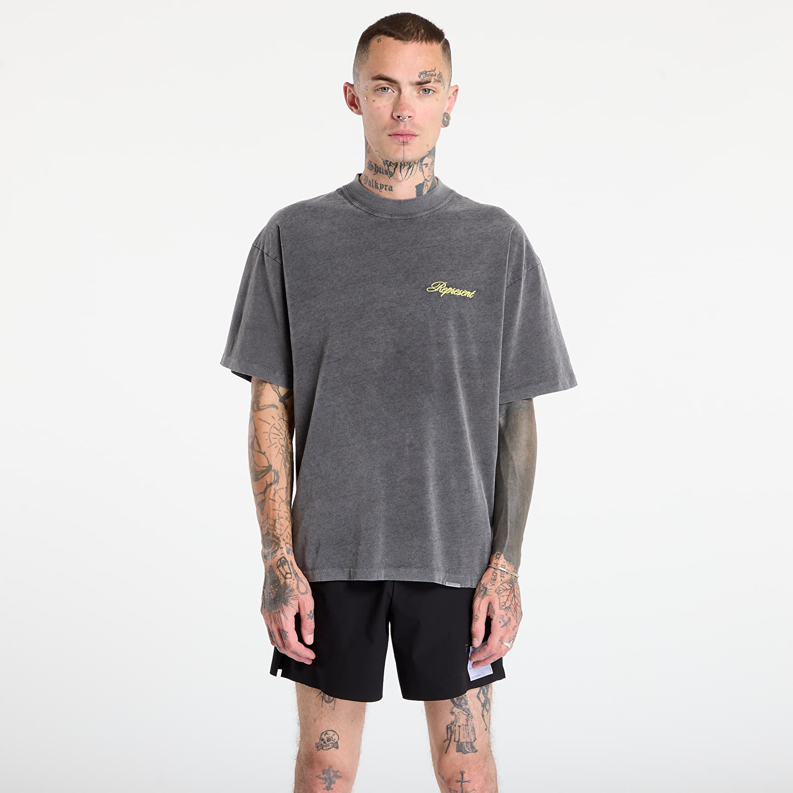 Marškinėliai REPRESENT Script Logo T-Shirt Vintage Grey