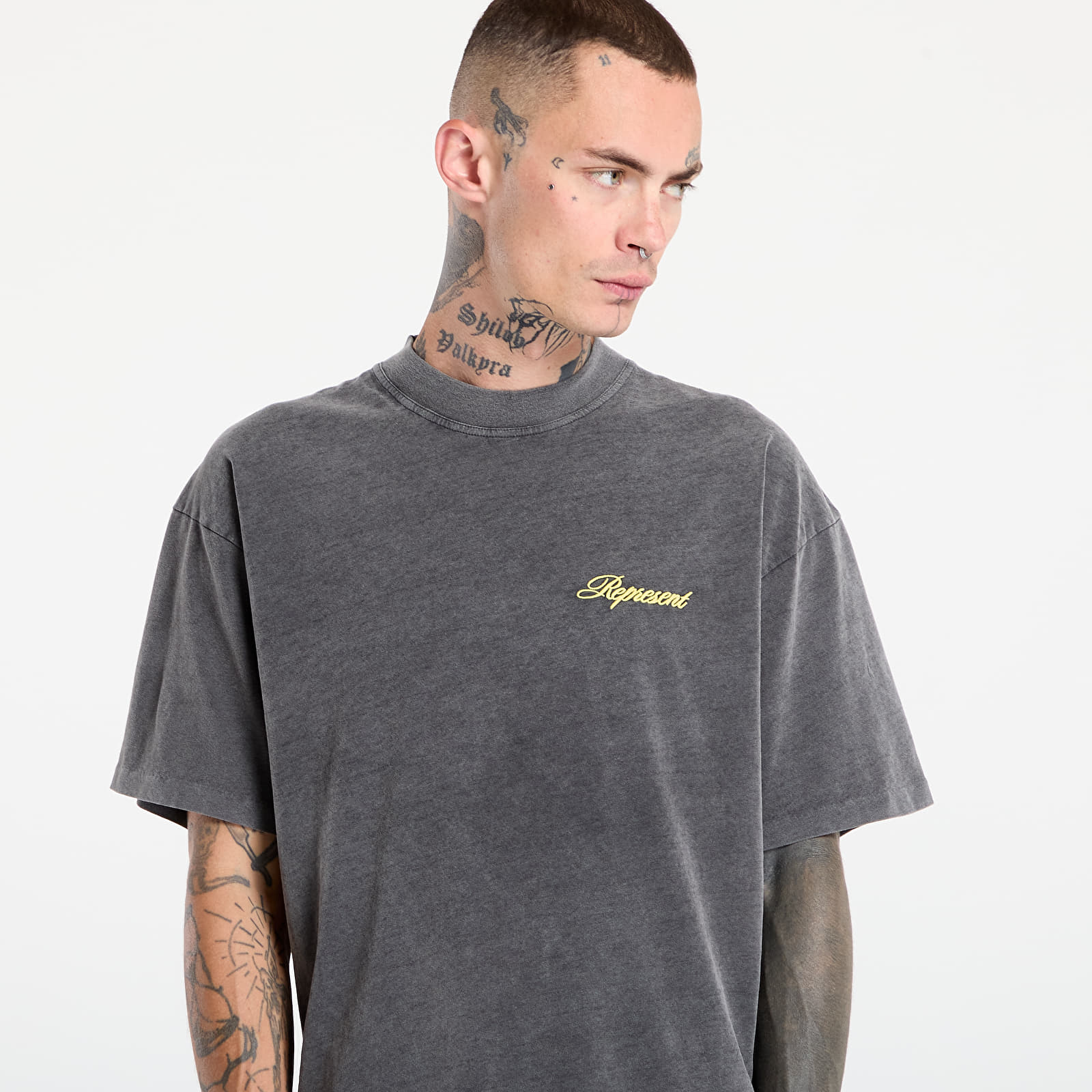 Marškinėliai REPRESENT Script Logo T-Shirt Vintage Grey