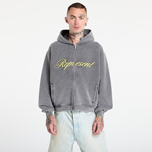 REPRESENT Script Logo Zip Hoodie Vintage Grey