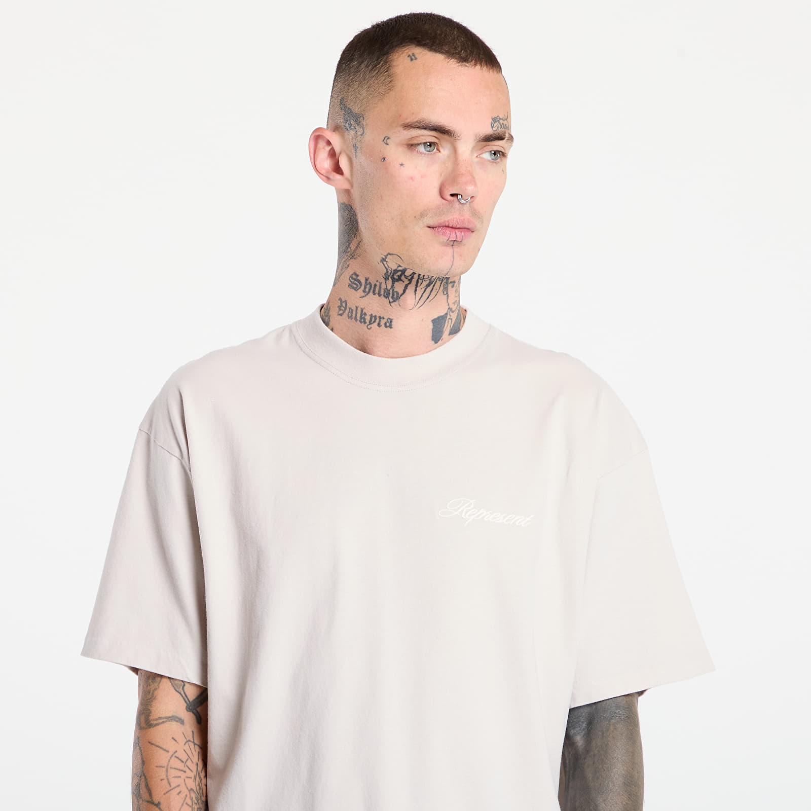 Marškinėliai REPRESENT Script Logo T-Shirt Concrete