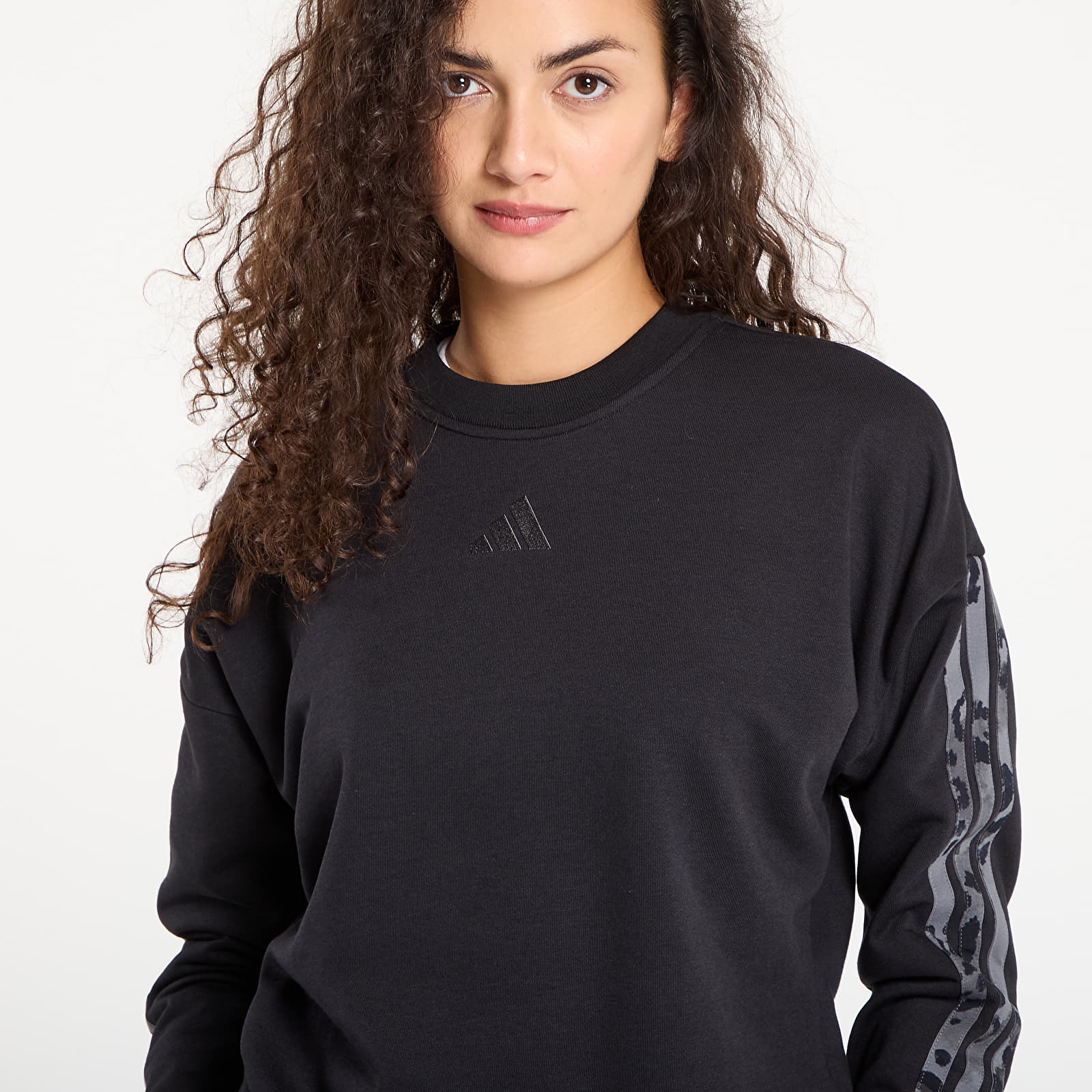 Felpe con cappuccio donna adidas W Animal Print French Terry 3 Stripes Sweatshirt Black/ Multicolor