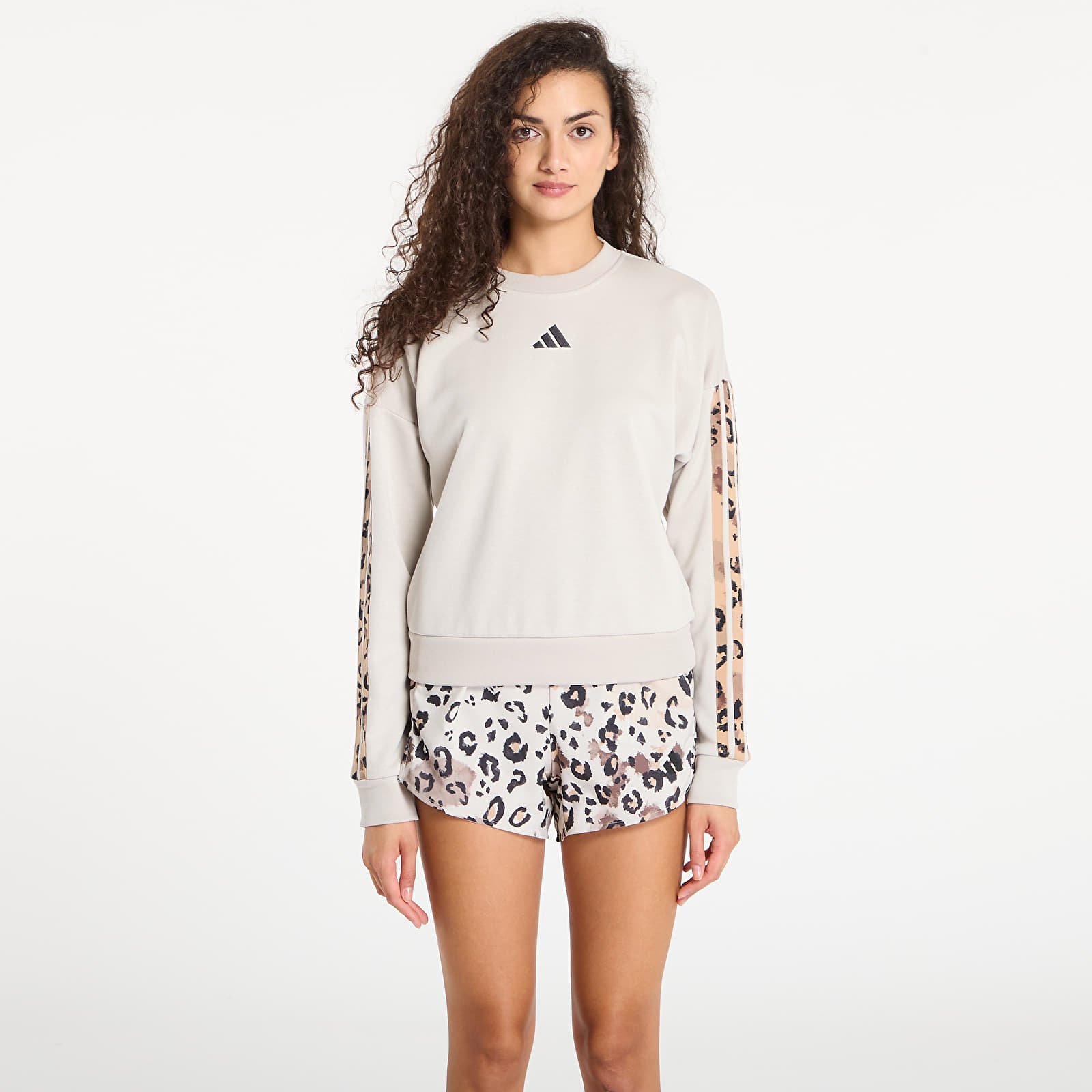 Ženski hoodiji adidas W Animal Print French Terry 3 Stripes Sweatshirt Wonder Aluminium/ Multicolor