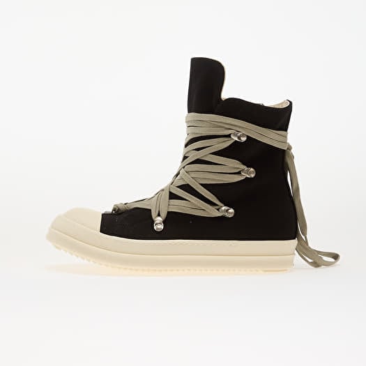 Rick Owens Denim Shoes - Megalace Sneaks Black/ Milk/ Milk