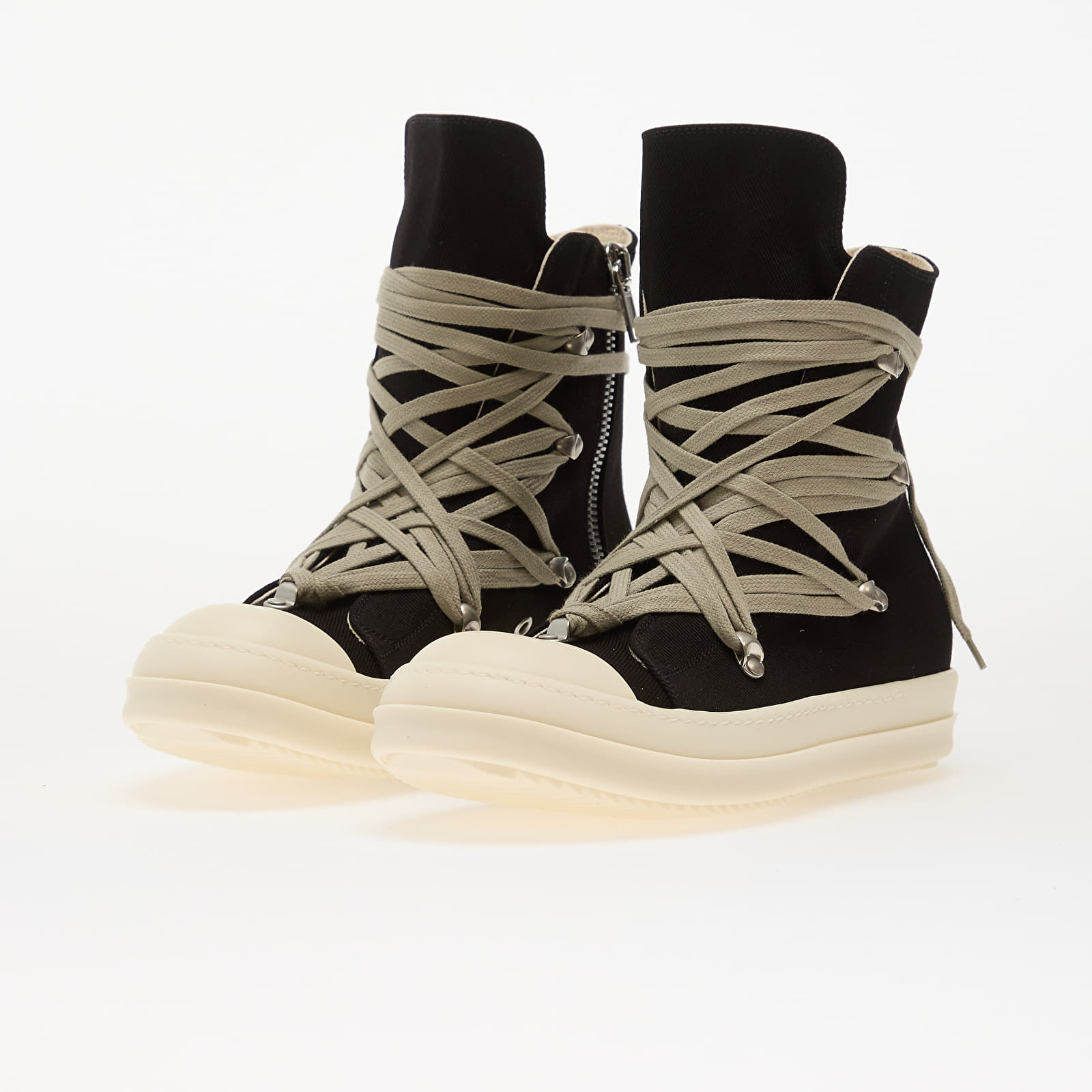 Herren Sneaker und Schuhe Rick Owens Denim Shoes - Megalace Sneaks Black/ Milk/ Milk