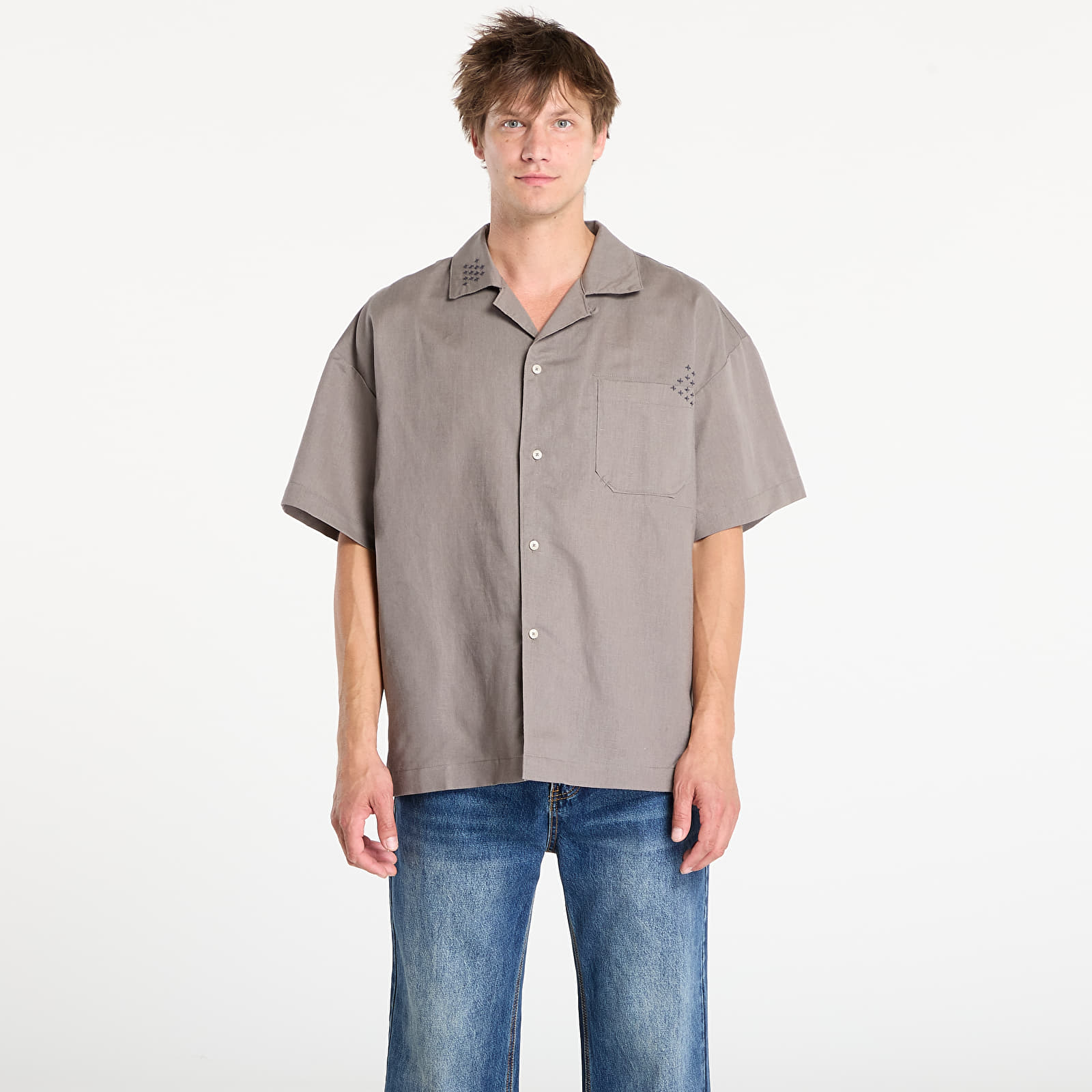 Ризи Nike Life Men's Linen Short-Sleeve Button Down Cave Stone/ Anthracite/ Cave Stone