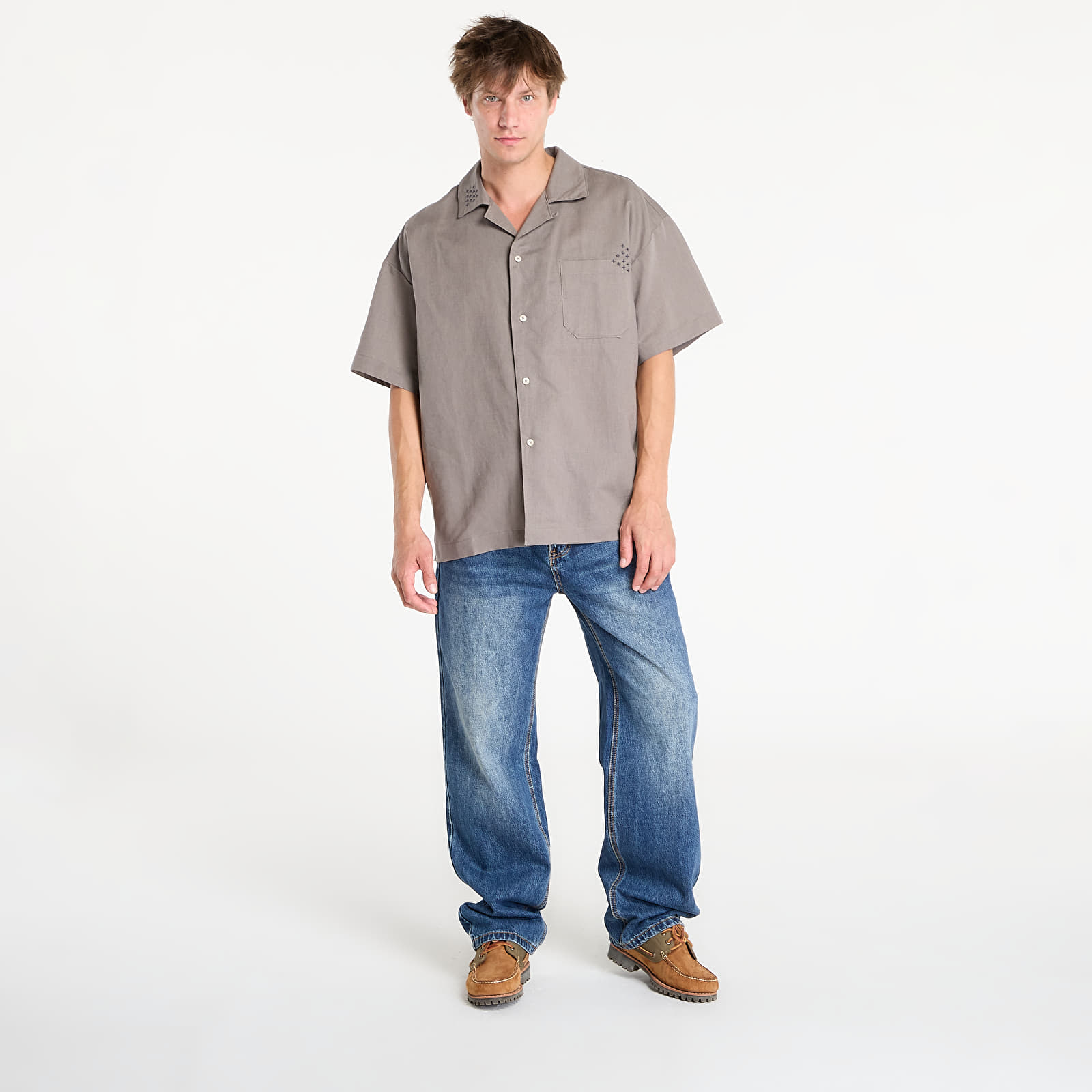 Ризи Nike Life Men's Linen Short-Sleeve Button Down Cave Stone/ Anthracite/ Cave Stone