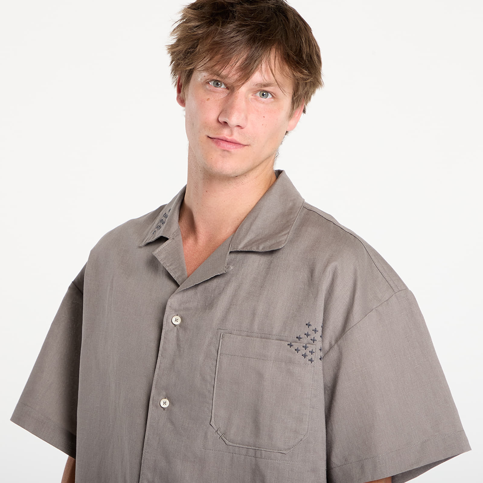 Ризи Nike Life Men's Linen Short-Sleeve Button Down Cave Stone/ Anthracite/ Cave Stone