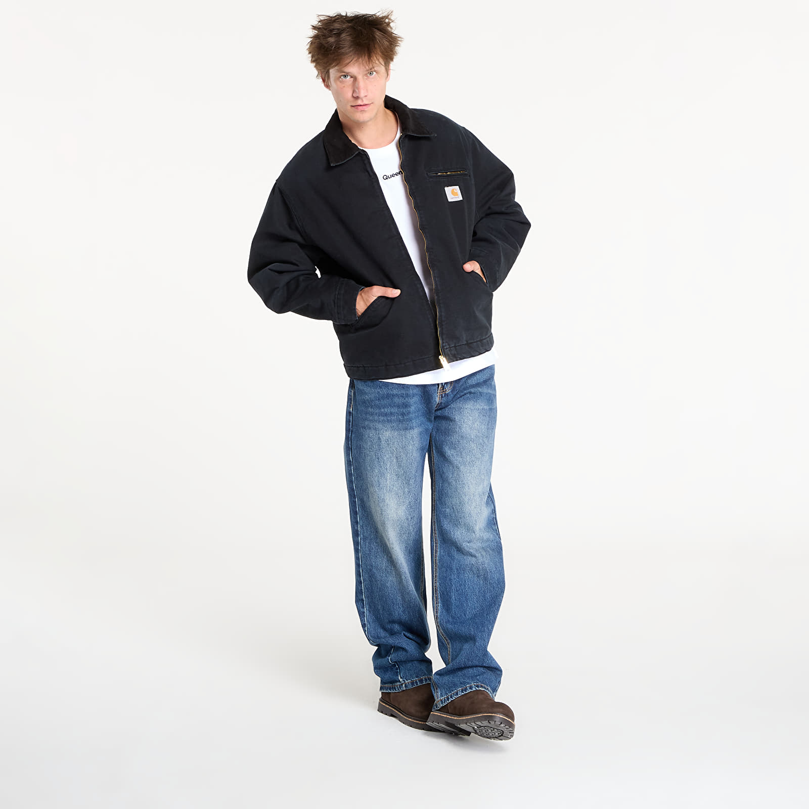 Pánske bundy Carhartt WIP OG Detroit Jacket Black/ Black Stone Canvas