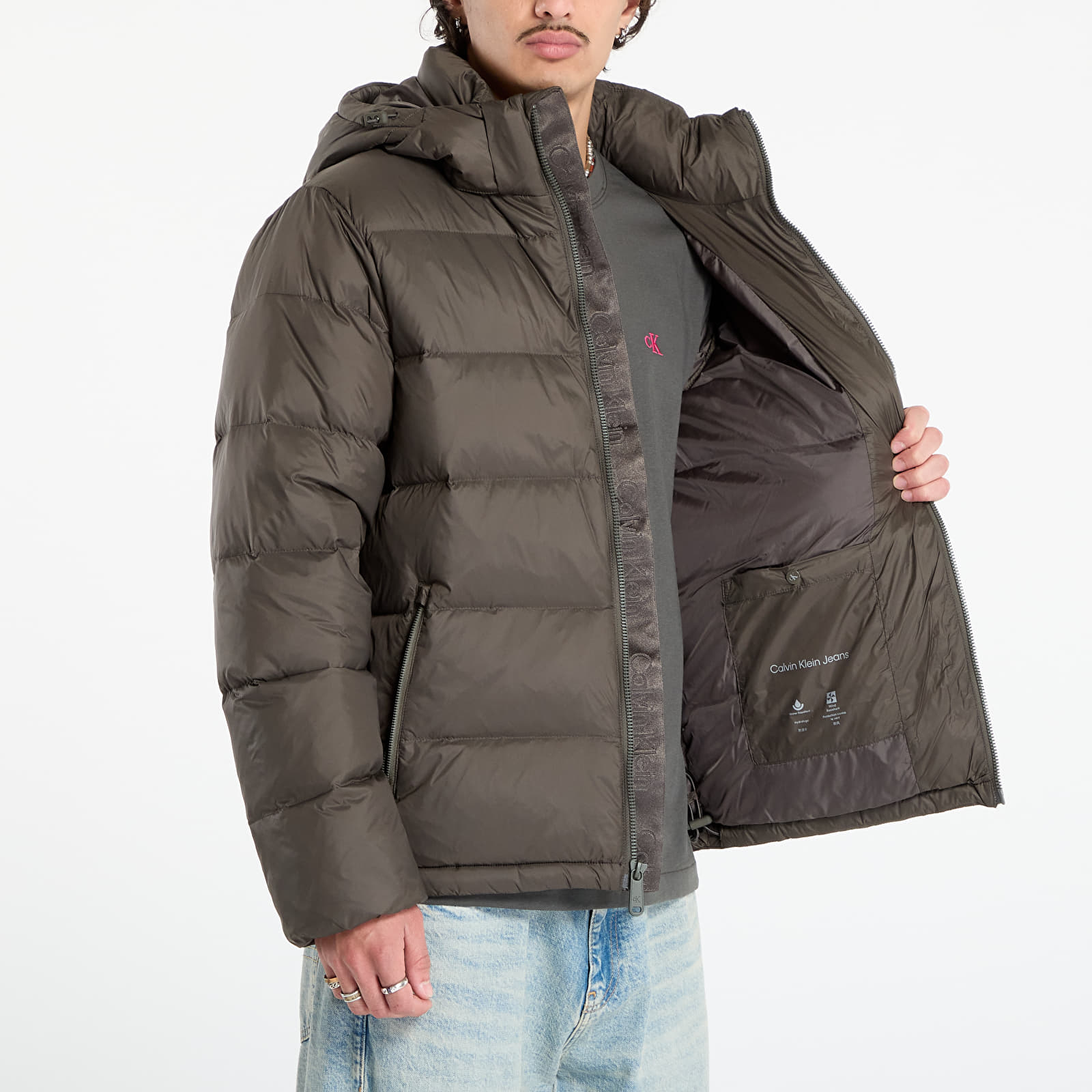 Puffer jackets Calvin Klein Jeans Ls Nylon Zip Off Hooded Jacket Grey