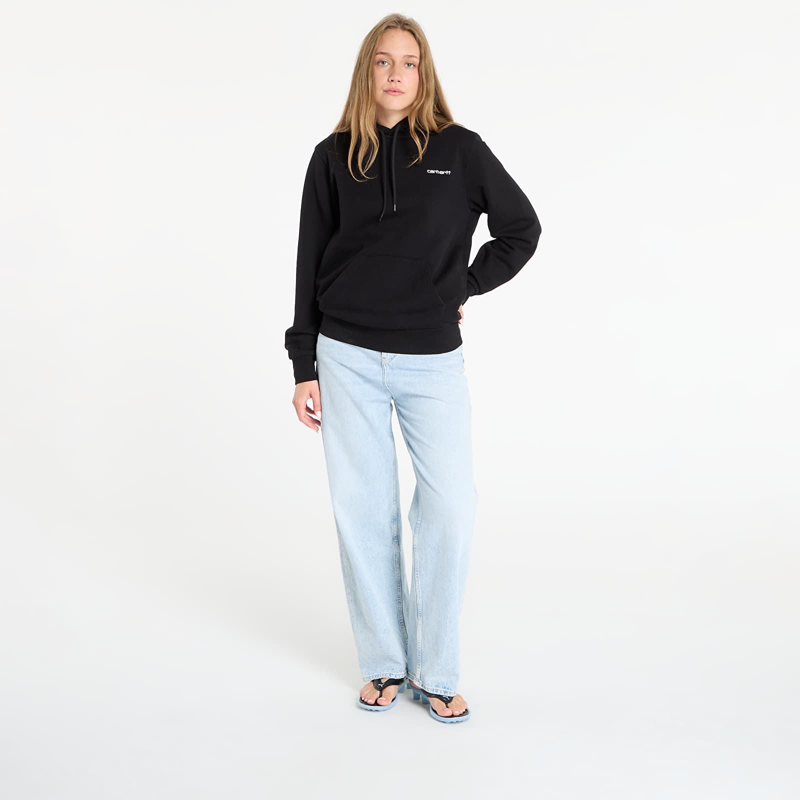 Суичърти Carhartt WIP Hooded Script Embroidery Sweat UNISEX Black/ White