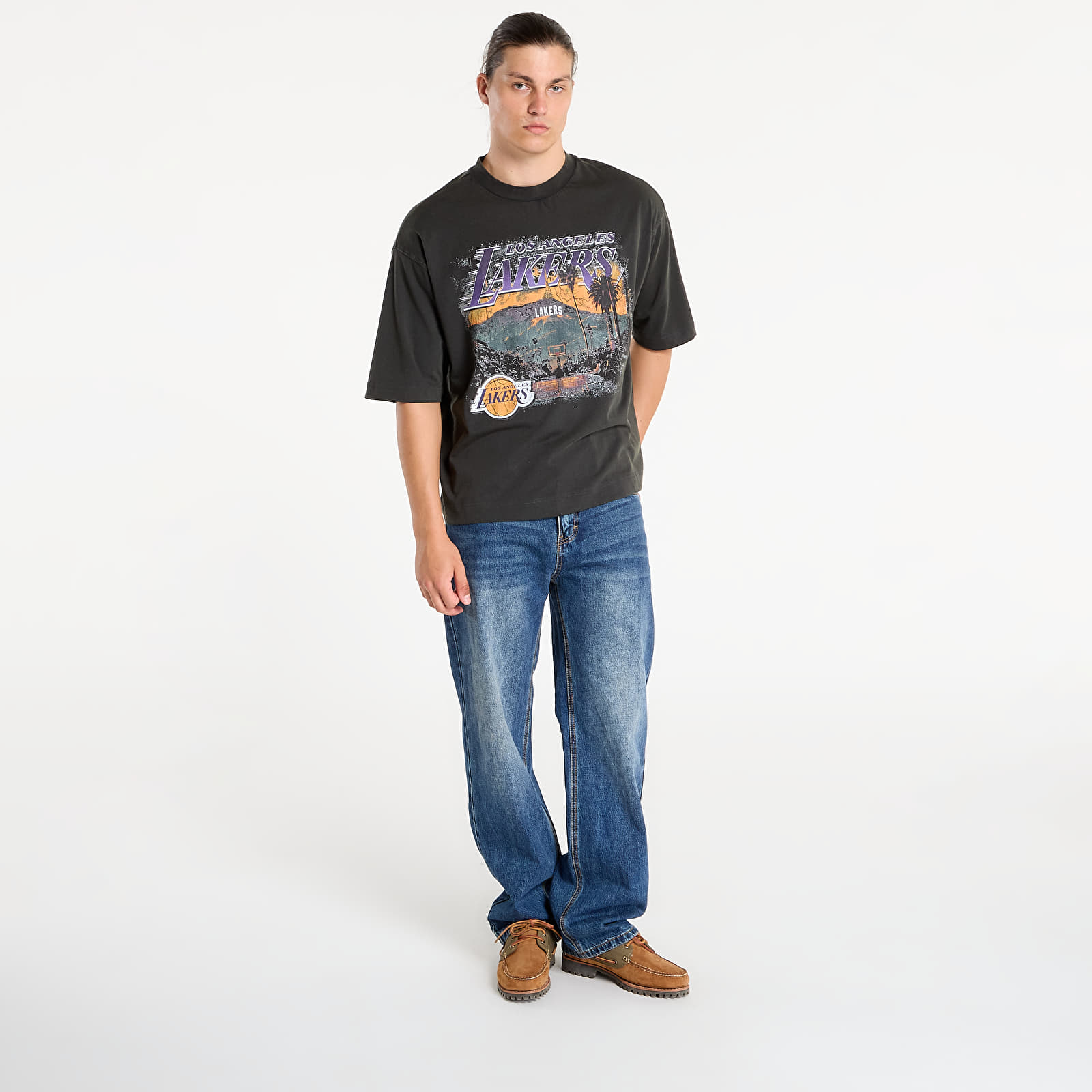 Männer T-Shirts New Era NBA Washed Graphic Los Angeles Lakers UNISEX White Heather Gray