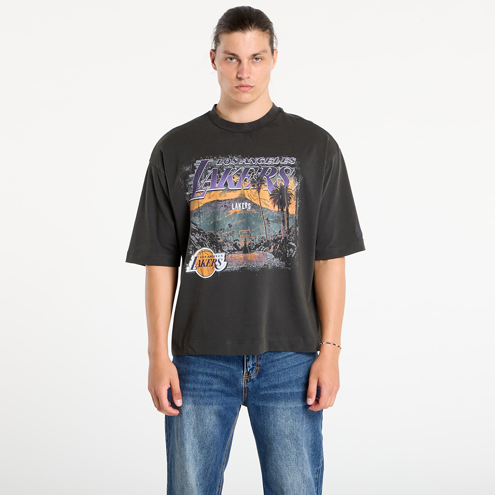 Männer T-Shirts New Era NBA Washed Graphic Los Angeles Lakers UNISEX White Heather Gray