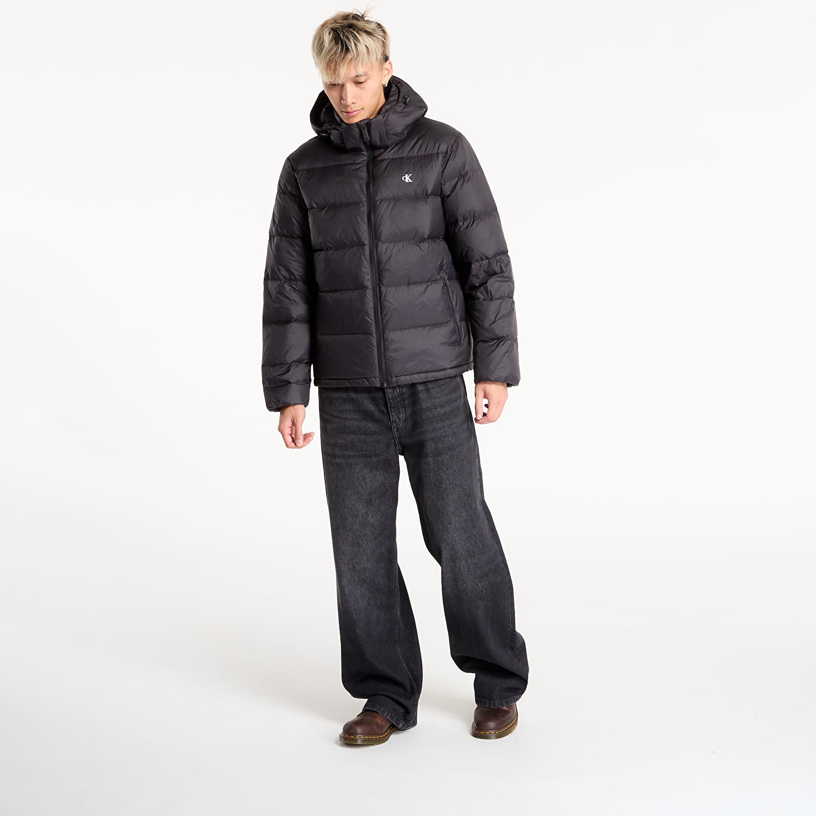 Férfi bélelt kabátok Calvin Klein Jeans Ls Nylon Zip Off Hooded Jacket Black