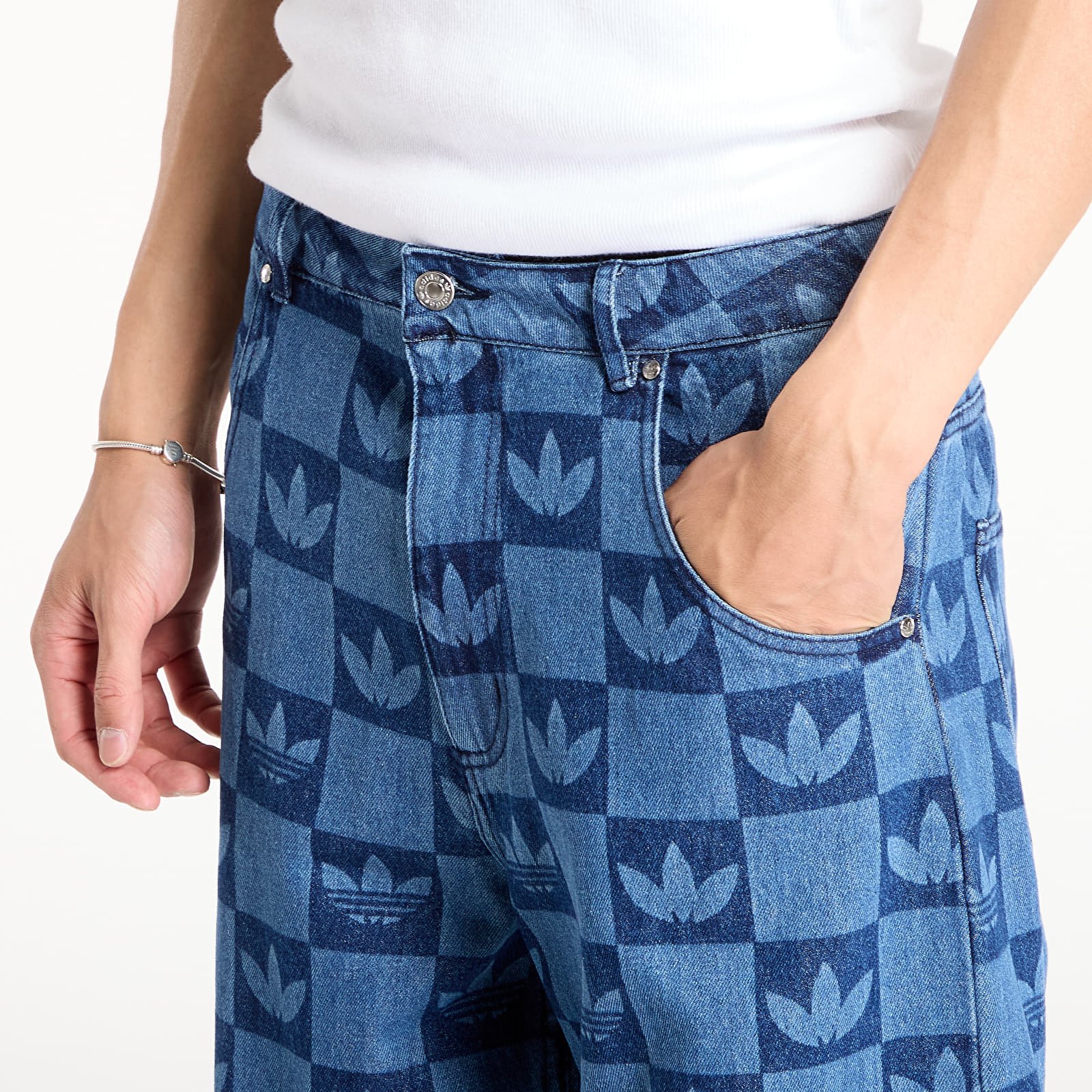 Jeans adidas Monogram All Over Print Regular Denim Pants Indigo Denim