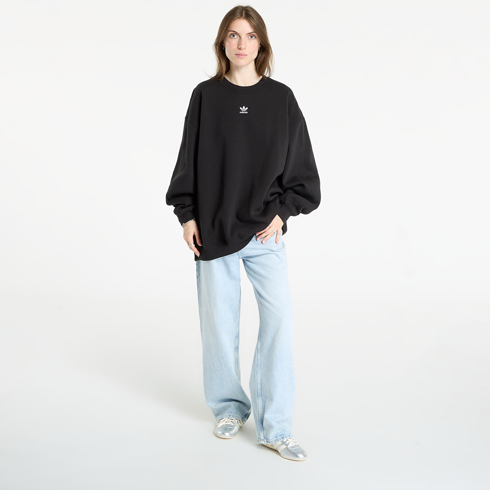 Mikinas ar kapuci un sporta krekli adidas Essentials Fleece Long Oversized Crew Sweatshirt Black