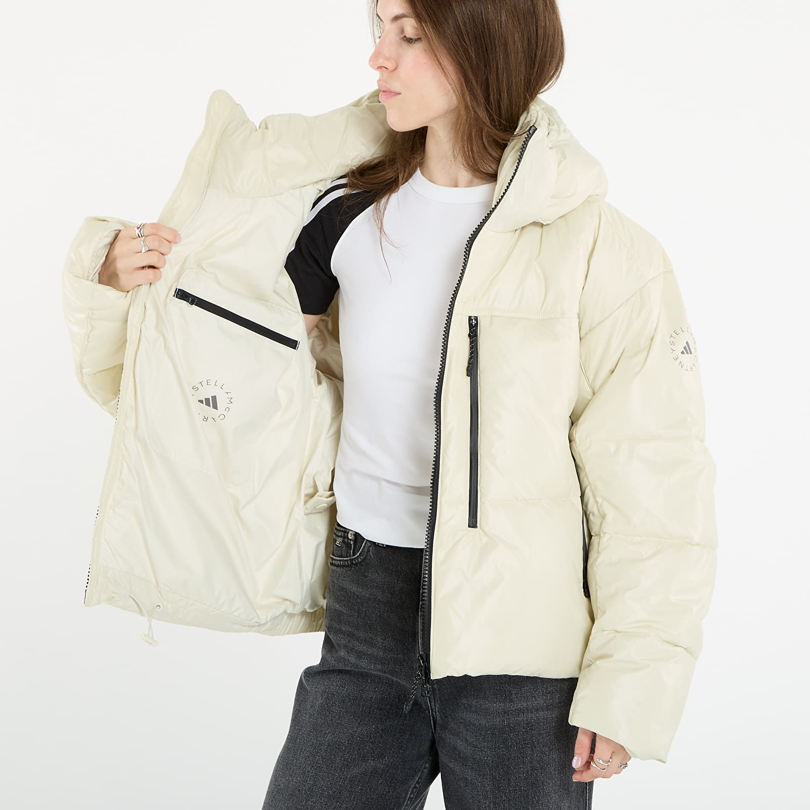 Pufferjoped adidas By Stella McCartney Short Padded Winter Jacket Almond Milk-smc