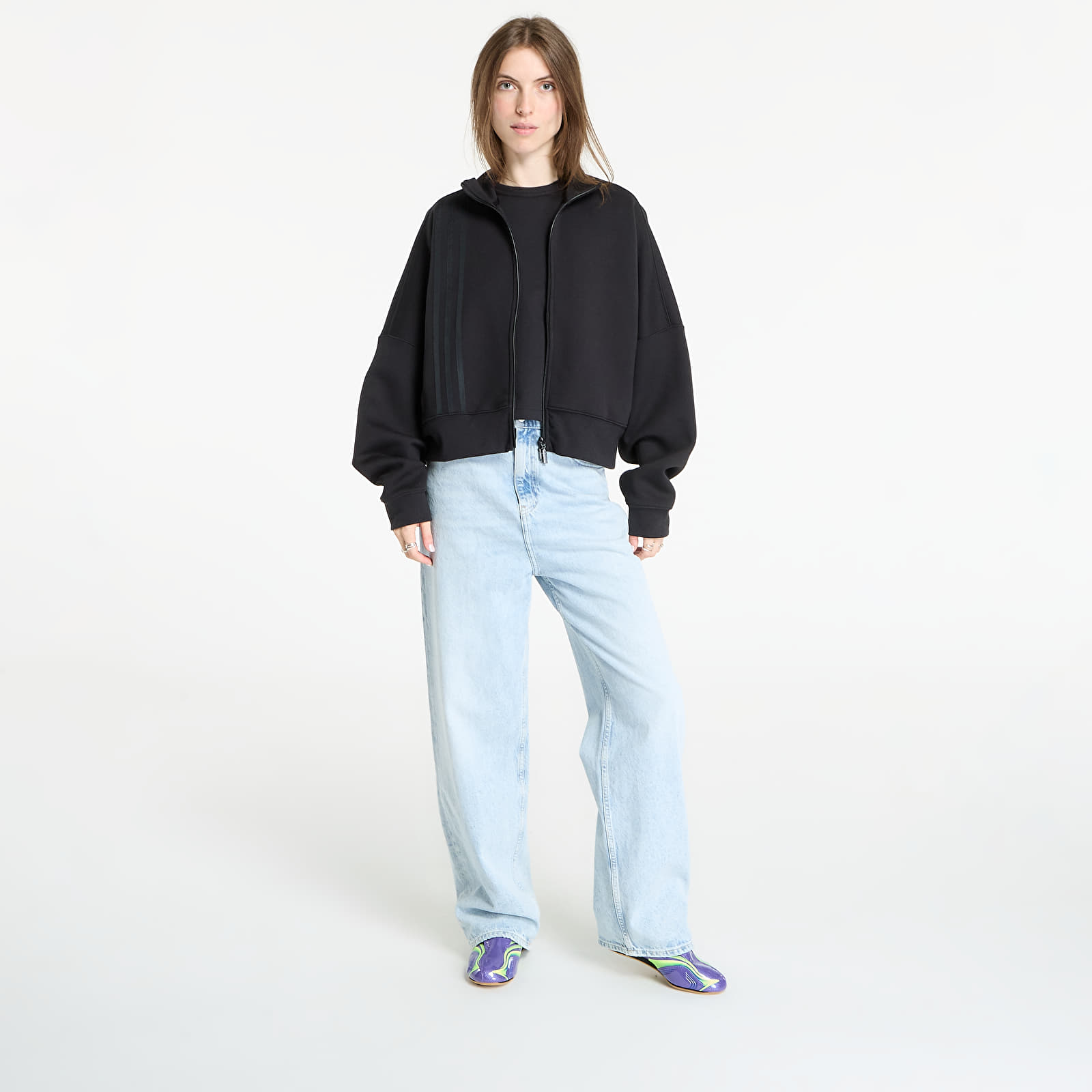 Mikinas ar kapuci un sporta krekli adidas Off Placed 3-Stripes Zip Up Black