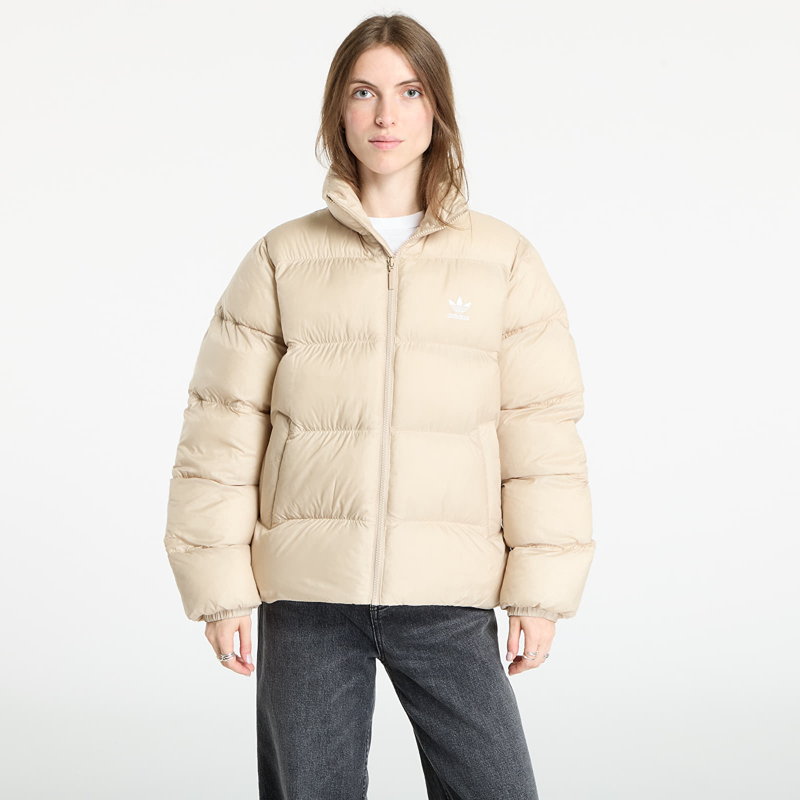 Puffejacken adidas Adicolor Short Puffer Jacket Stone Khaki