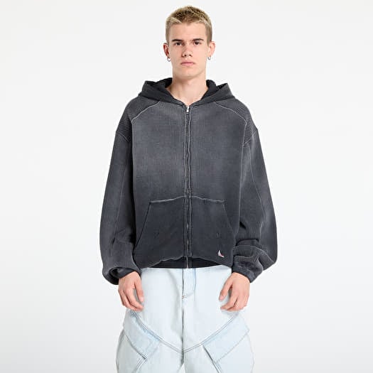 ROA Bee Sun Faded Waffle Zip Up Hoodie Black