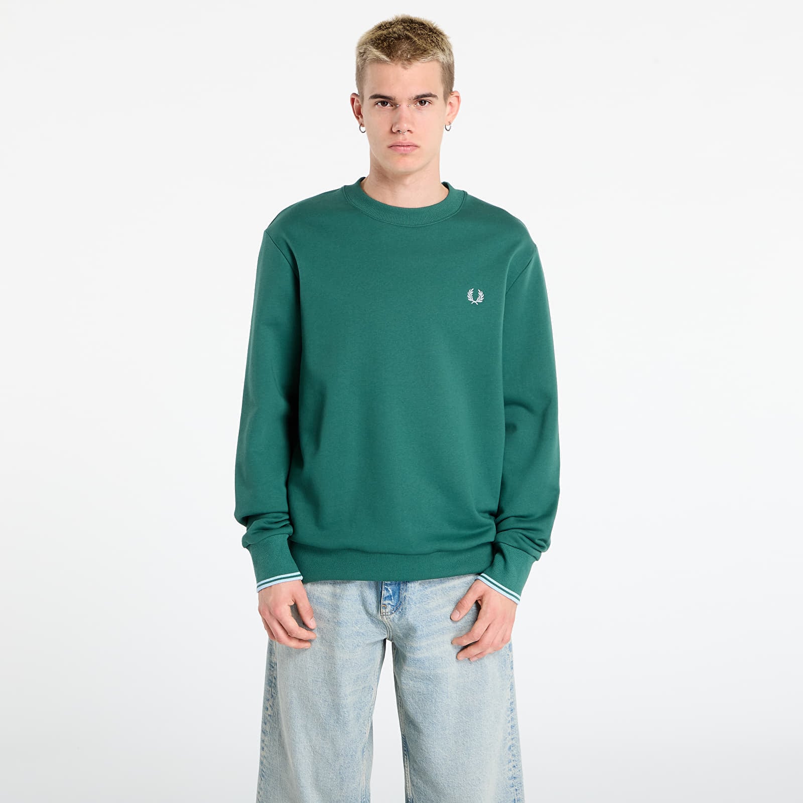 Sweatshirt FRED PERRY Crew Neck Sweatshirt Sprtgrn/ Trackblu M