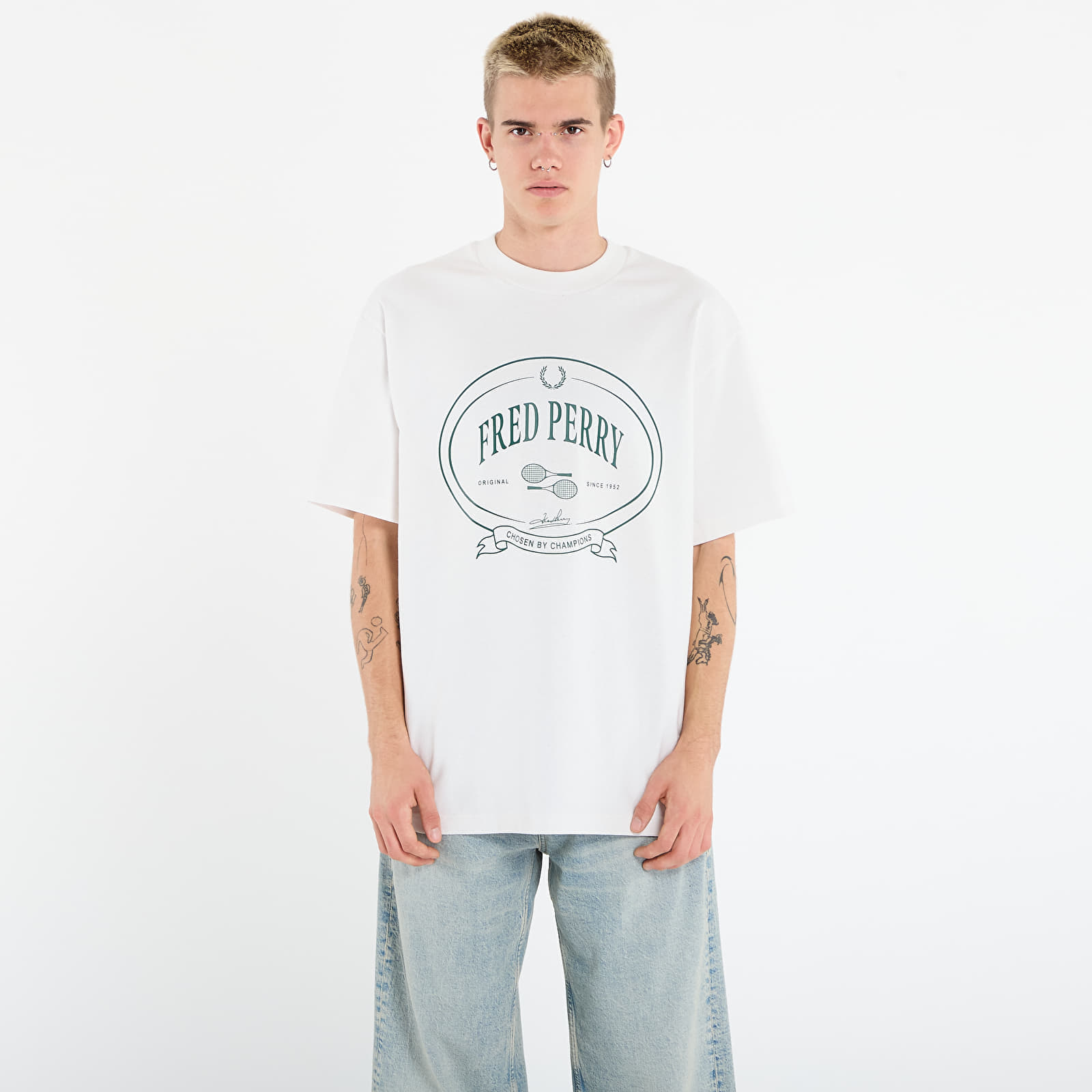 Tricou FRED PERRY Chosen By Champions T-Shirt Snow White XL