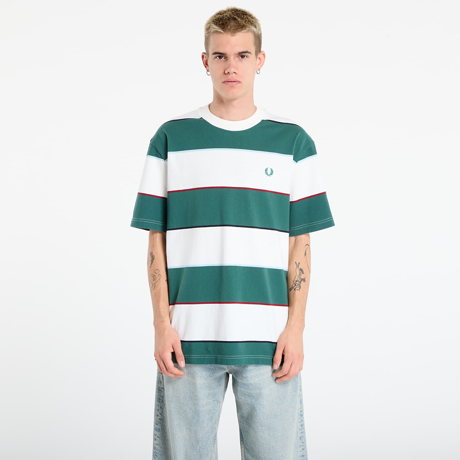 Tricou FRED PERRY Striped Relaxed T-Shirt Snow White S