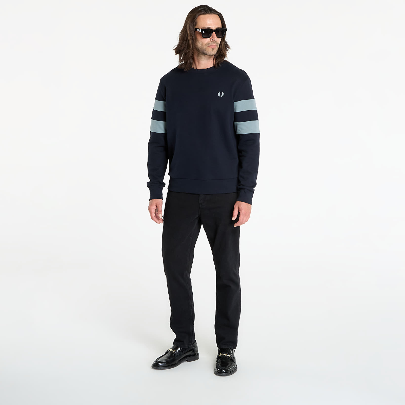 Férfi kapucnis pulcsik FRED PERRY Peached Tipped Sleeve Sweatshirt Navy