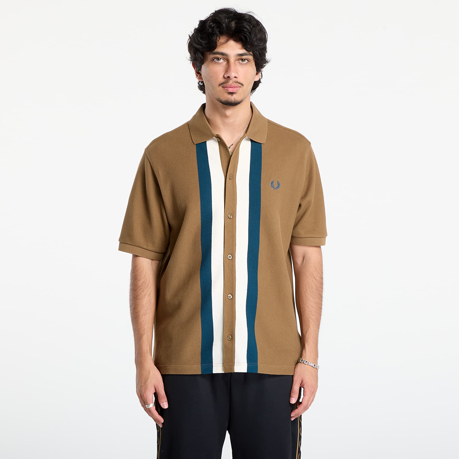 T-shirts FRED PERRY Panelled Button Through Polo S Shaded Stone
