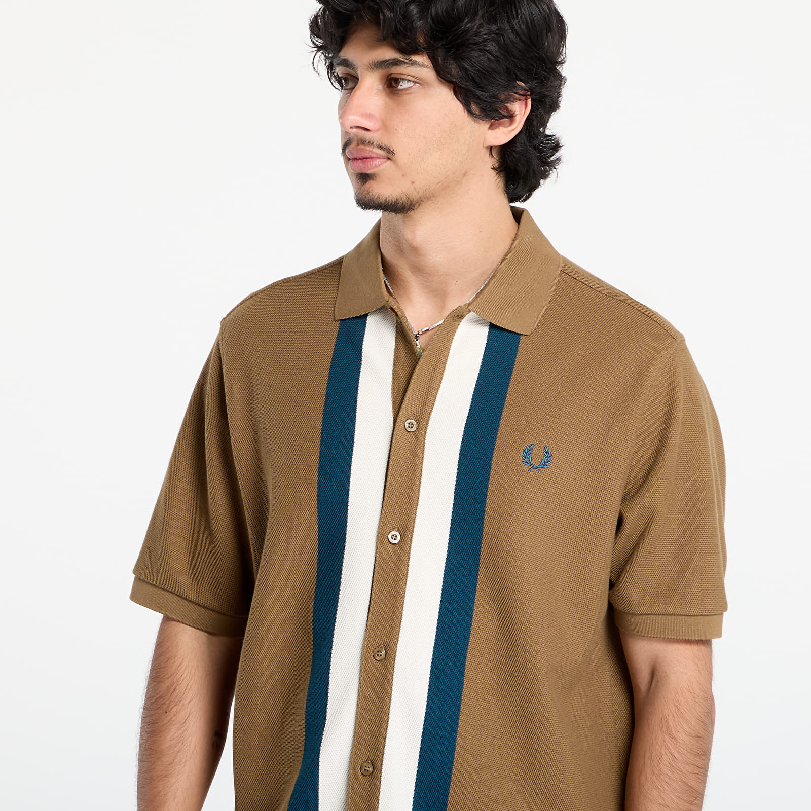 T-shirts FRED PERRY Panelled Button Through Polo S Shaded Stone