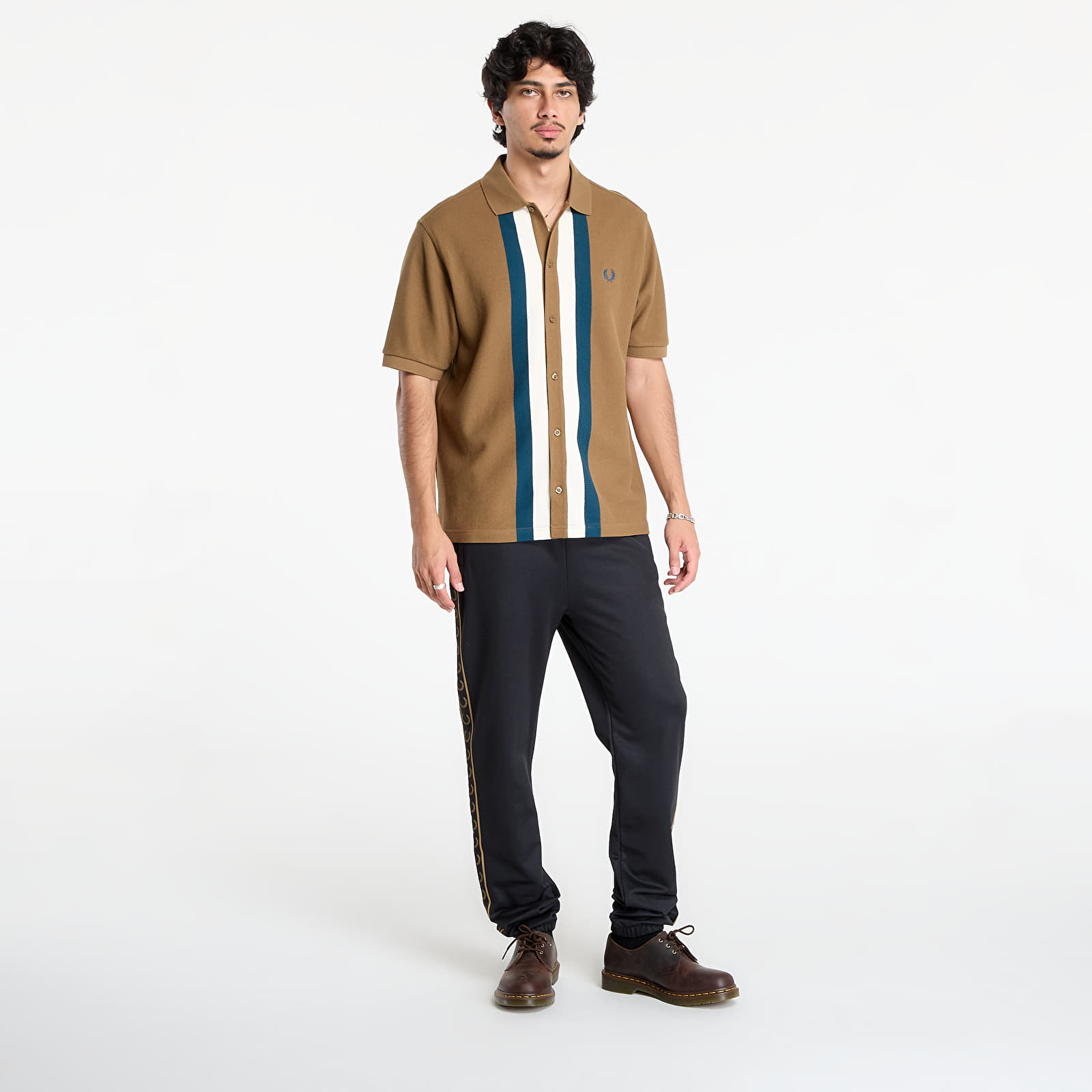 T-shirts FRED PERRY Panelled Button Through Polo S Shaded Stone