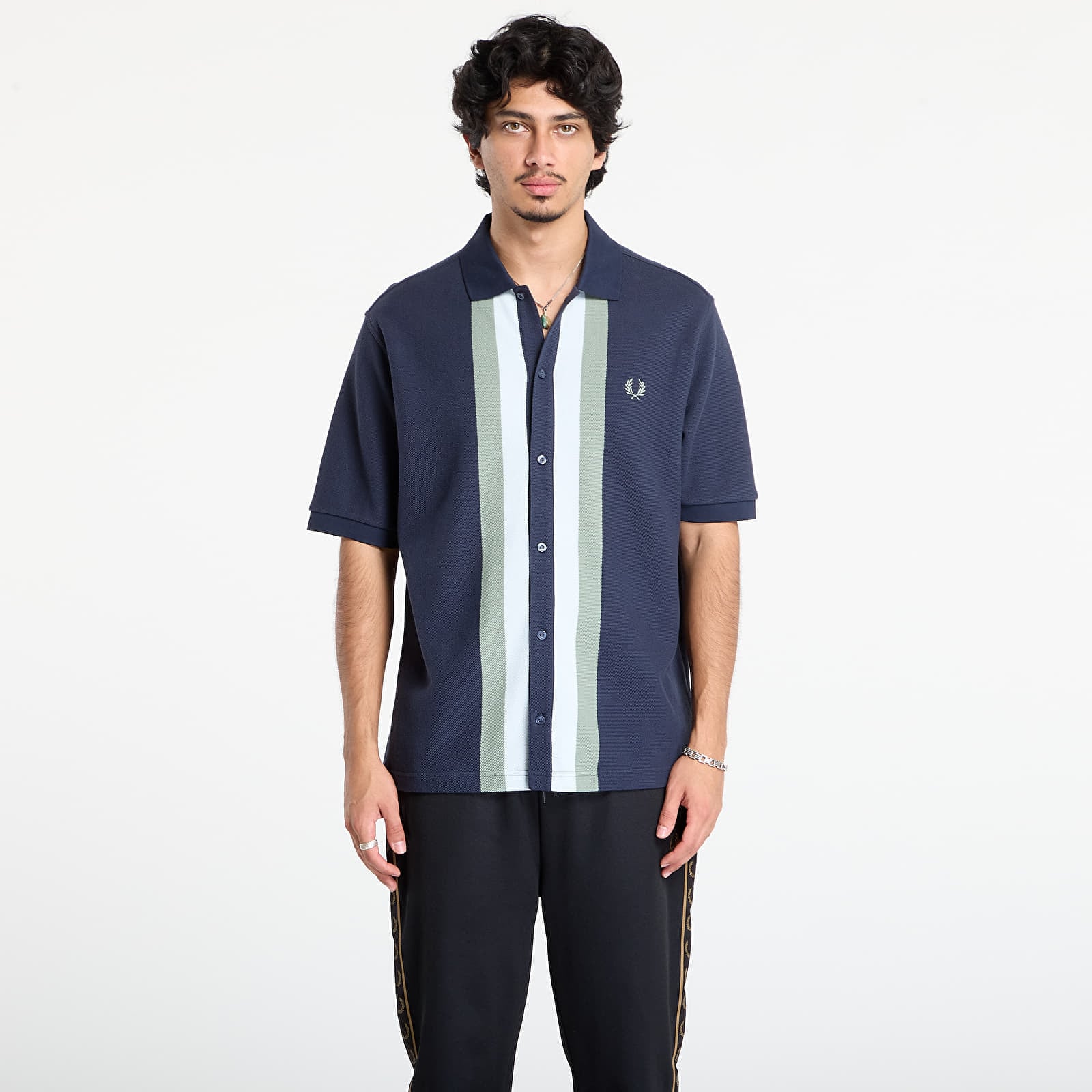 Tricou FRED PERRY Panelled Button Through Polo S Dark Airforce M
