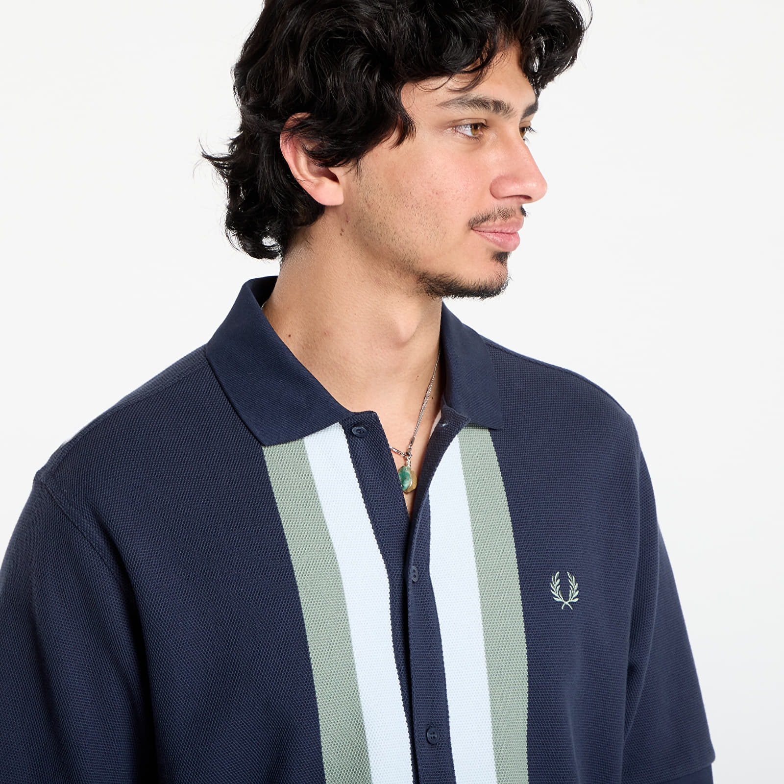 T-shirts FRED PERRY Panelled Button Through Polo S Dark Airforce