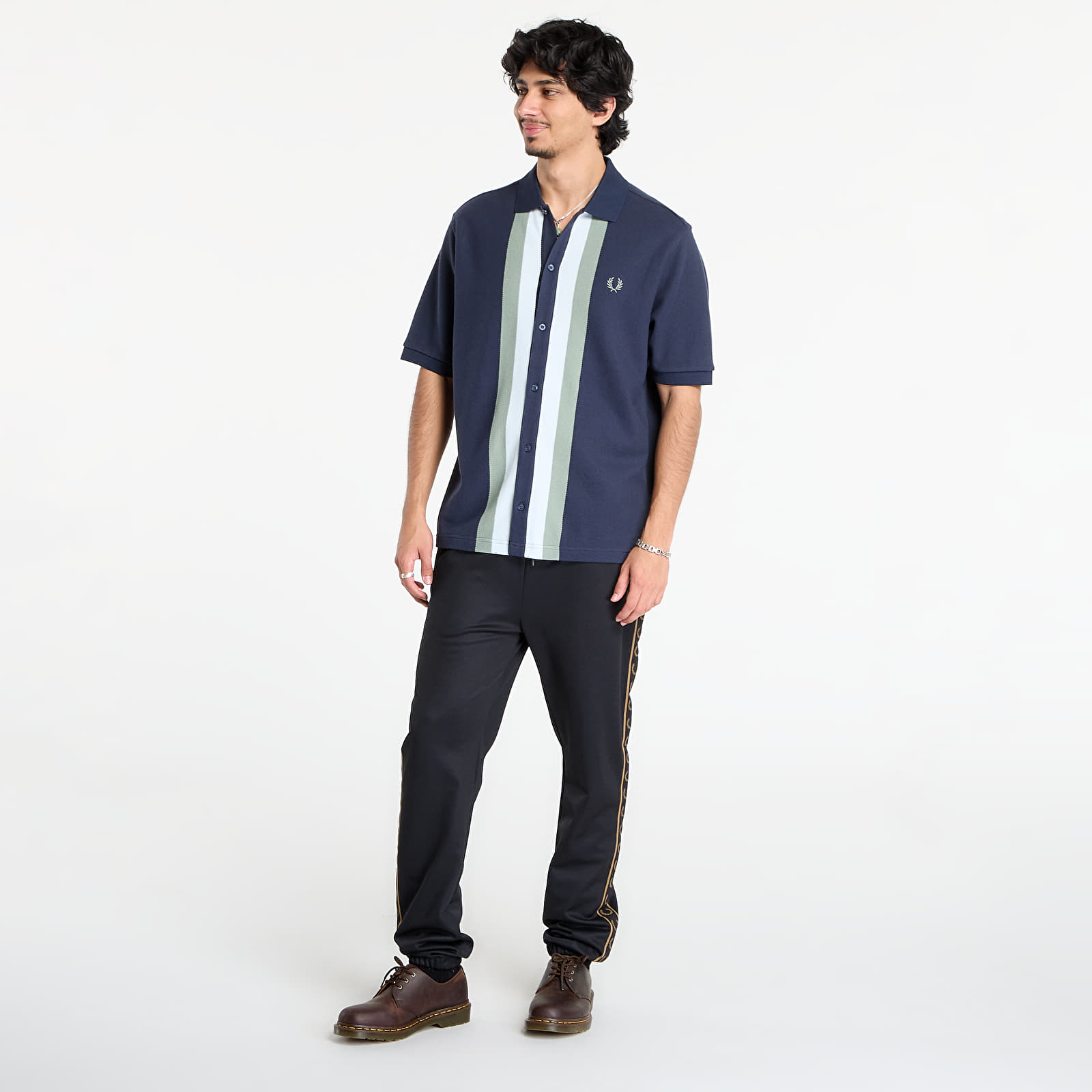 T-shirts FRED PERRY Panelled Button Through Polo S Dark Airforce